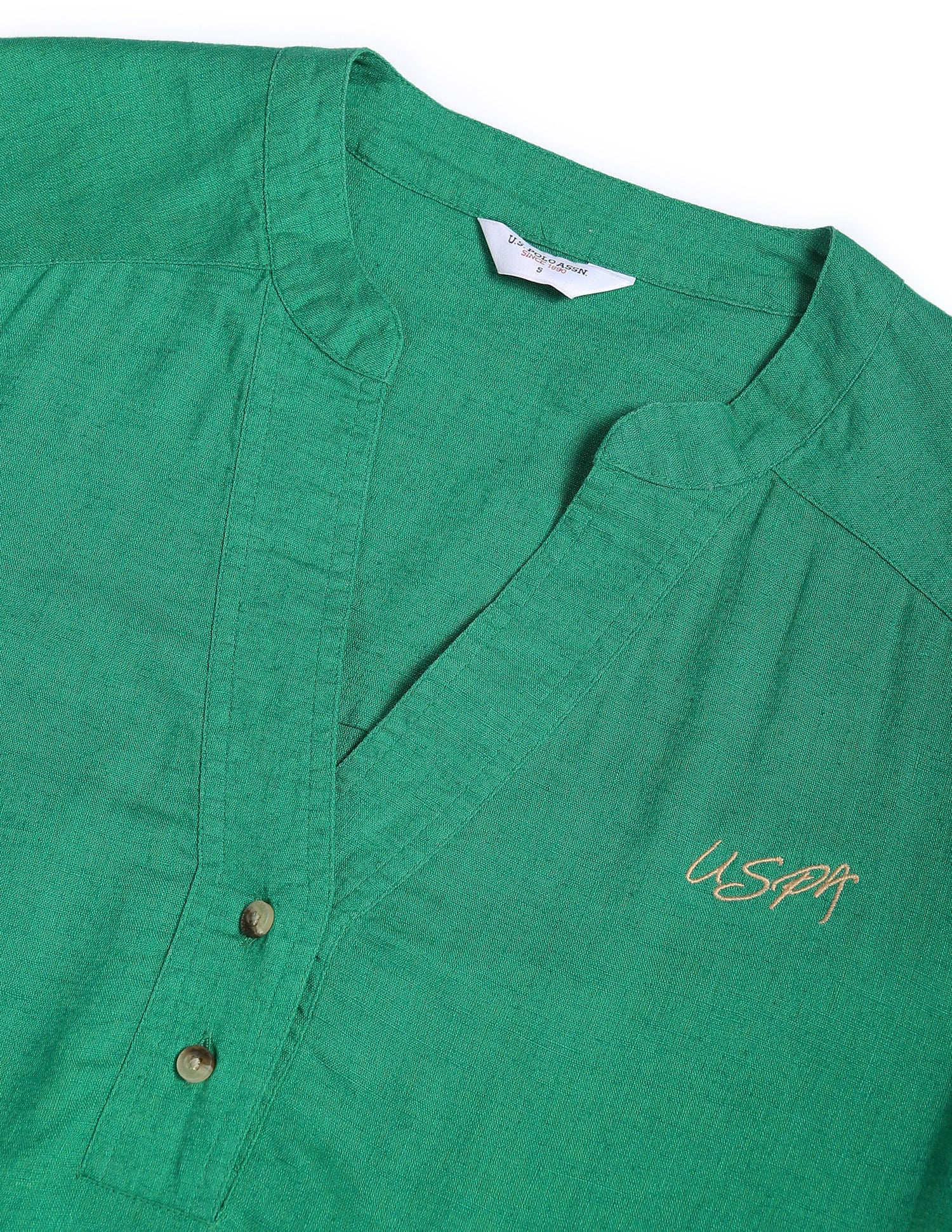 Mandarin Collar Solid Top Green - U.S. Polo Assn. India | Large