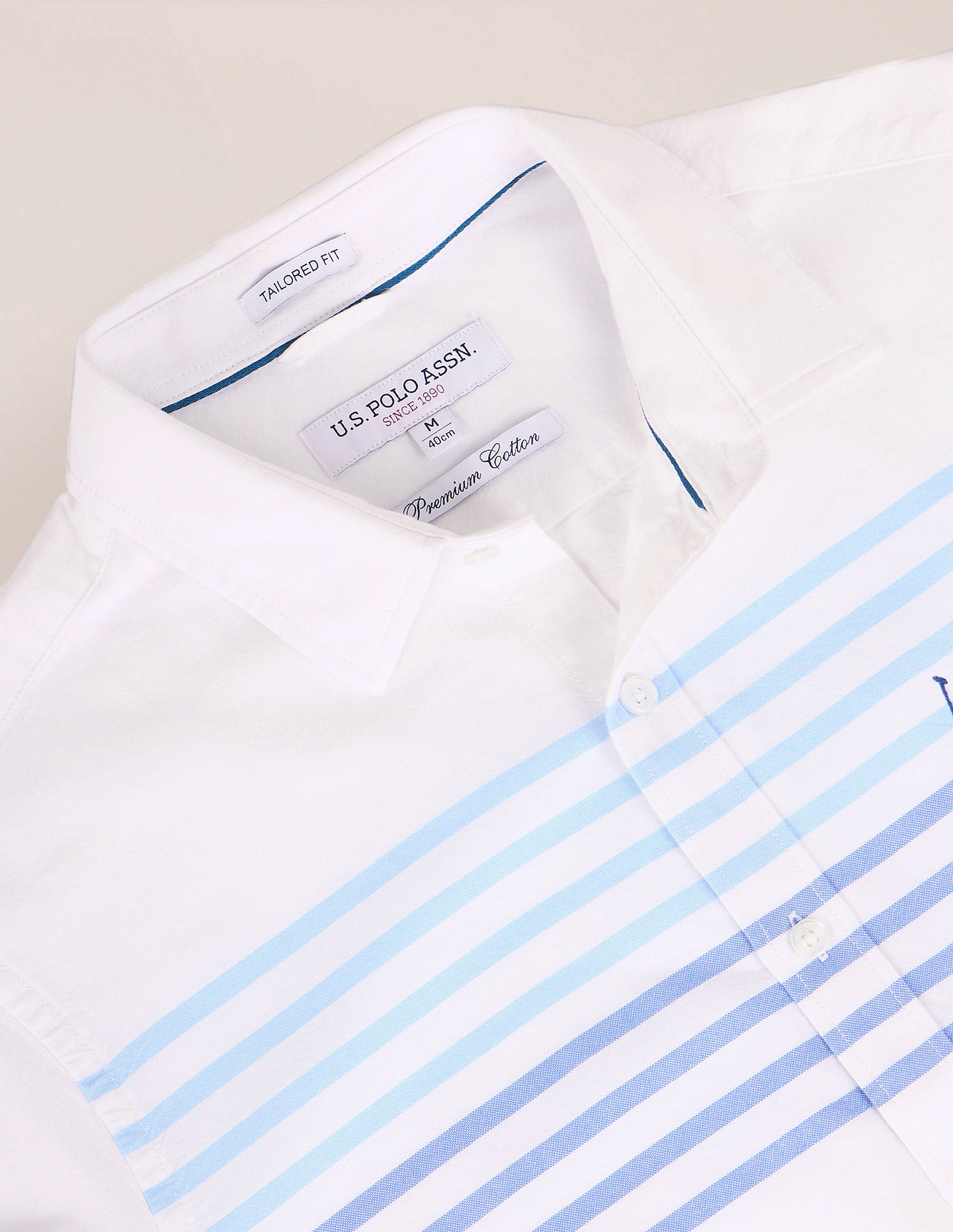 Premium Cotton Oxford Shirt White and Blue - U.S. Polo Assn. India | Large