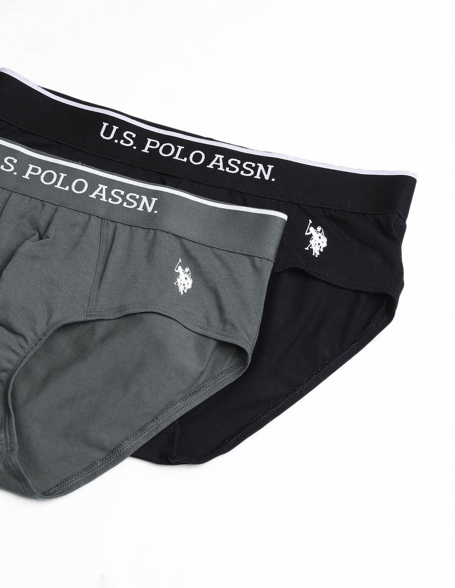 Elasticized Waist Solid EB004 Briefs - Pack Of 2 Iron Gate and Black - U.S. POLO ASSN. | Large