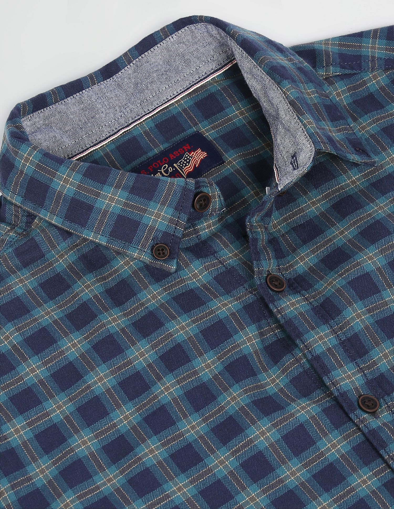 Pure Cotton Plaid Check Casual Shirt Teal - U.S. Polo Assn. India | Large