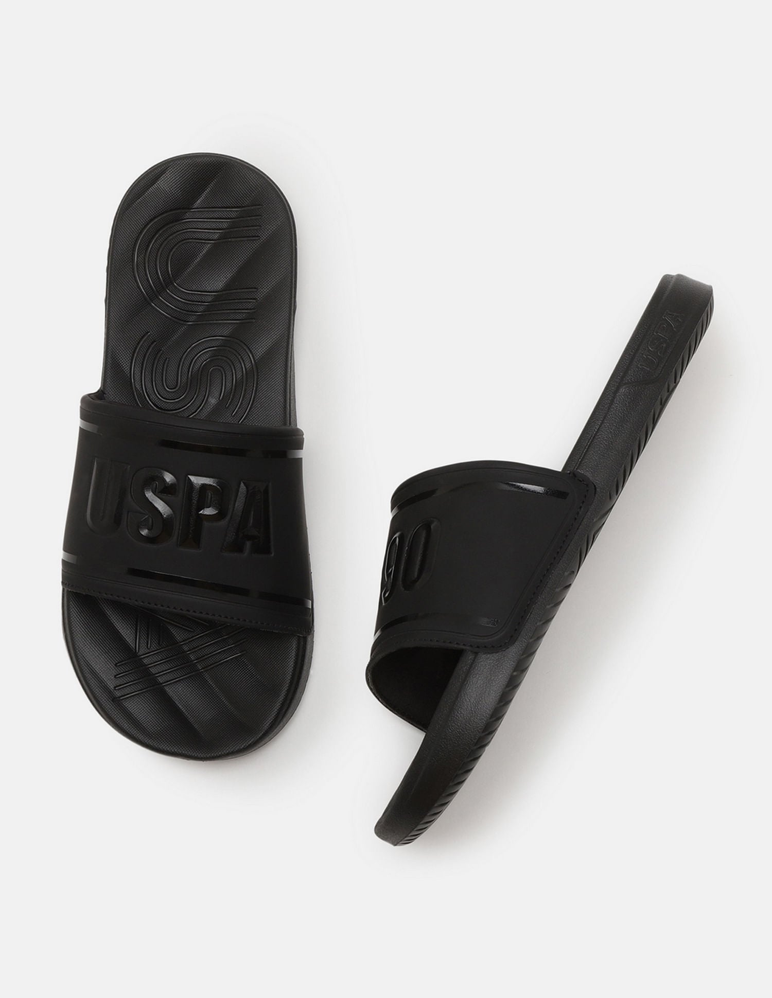 Men Brand Embossed Deja Blk Slippers Black - U.S. POLO ASSN. | Large