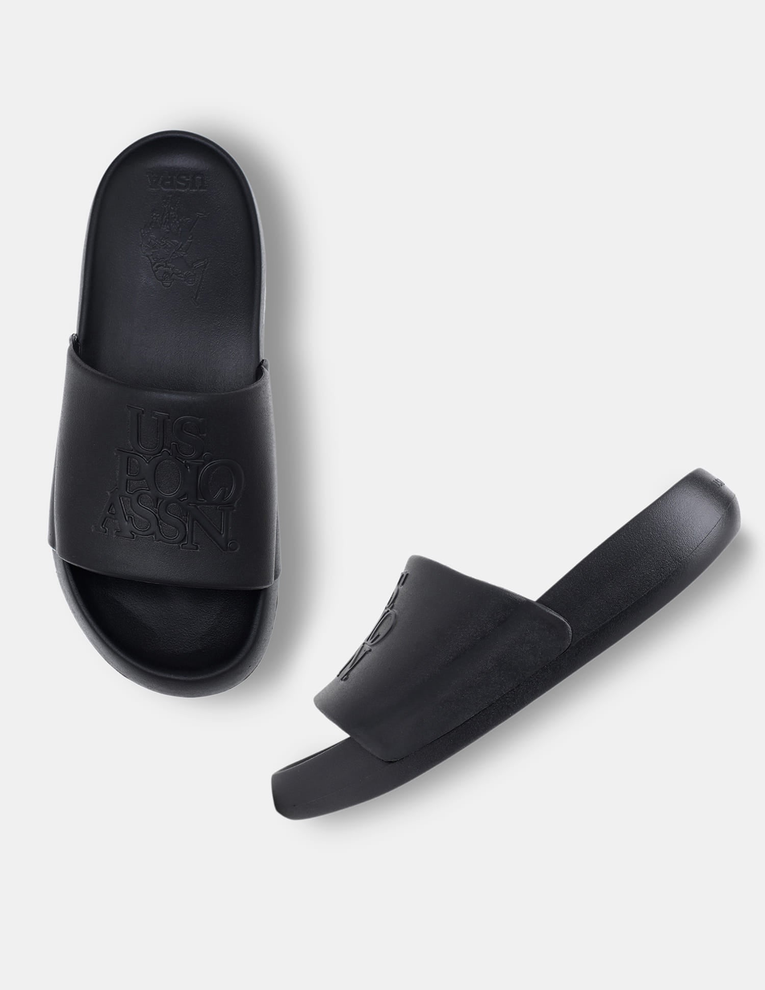 Brand Embossed Luna Sliders Black - U.S. Polo Assn. India | Large