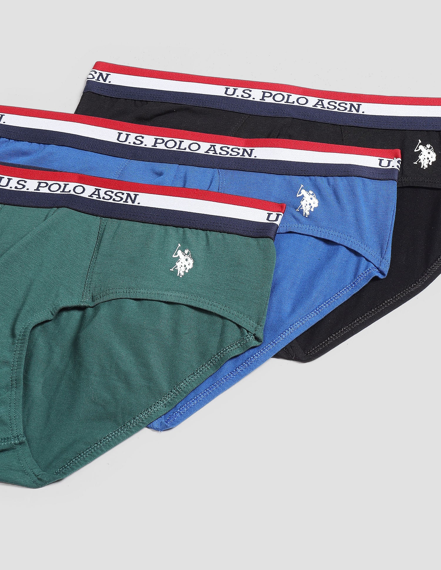 Elasticized Waist Solid EB002 Briefs  - Pack Of 3 Green, Blue And Black - U.S. POLO ASSN. | Large
