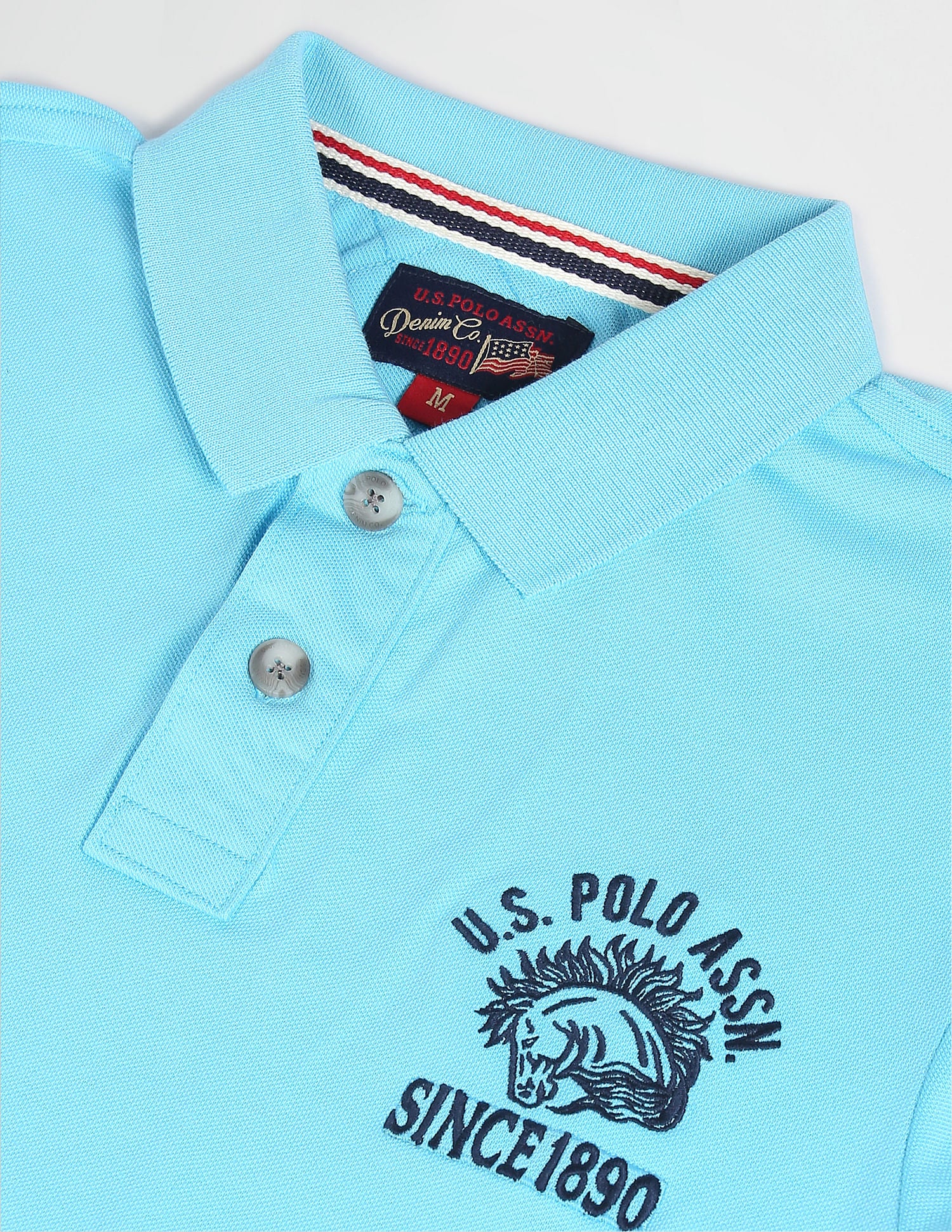 Men Ribbed Collar Logo Polo Shirt Blue - U.S. POLO ASSN. | Large
