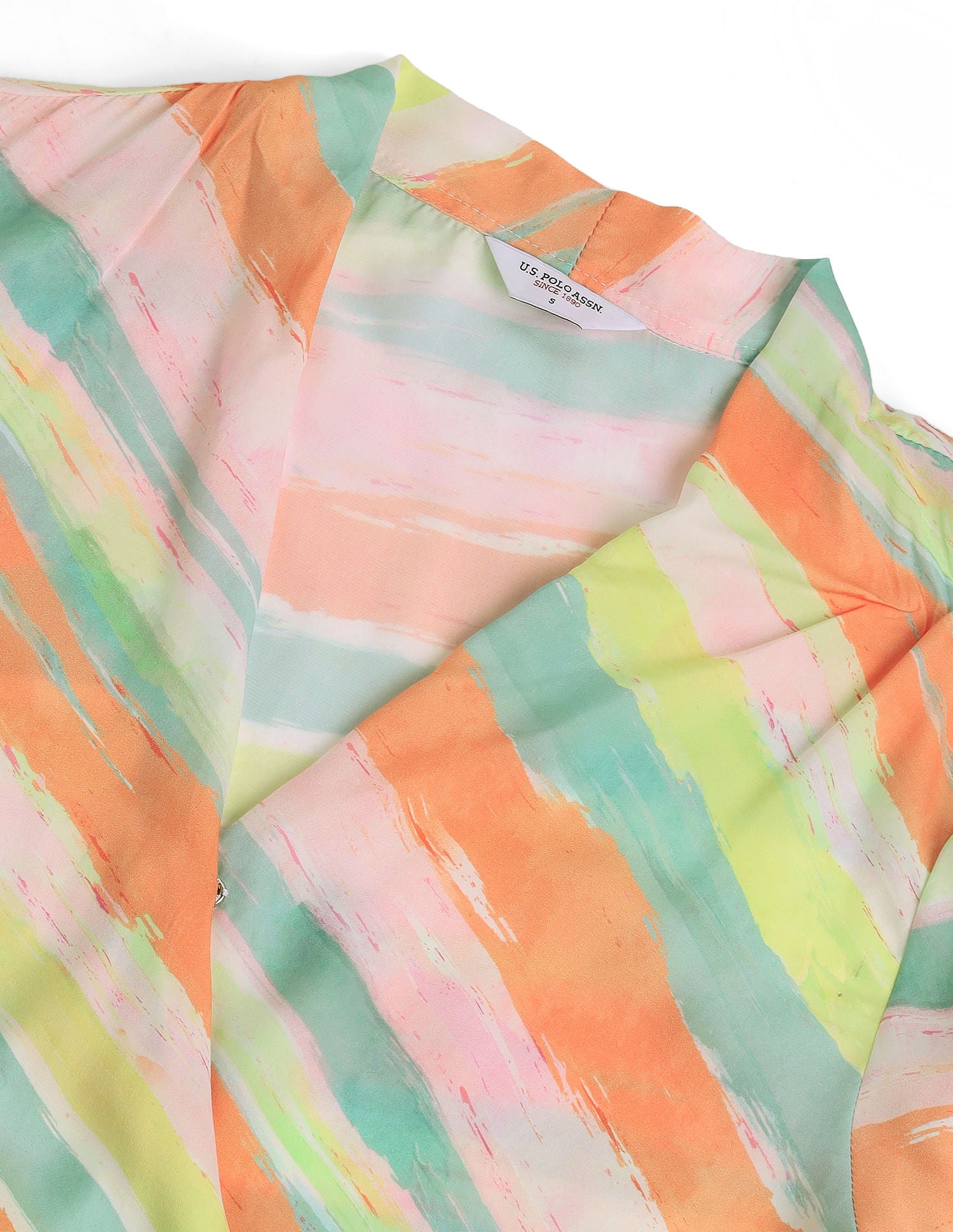 Abstract Print Satin Wrap Top Orange, Pink and Blue - U.S. Polo Assn. India | Large
