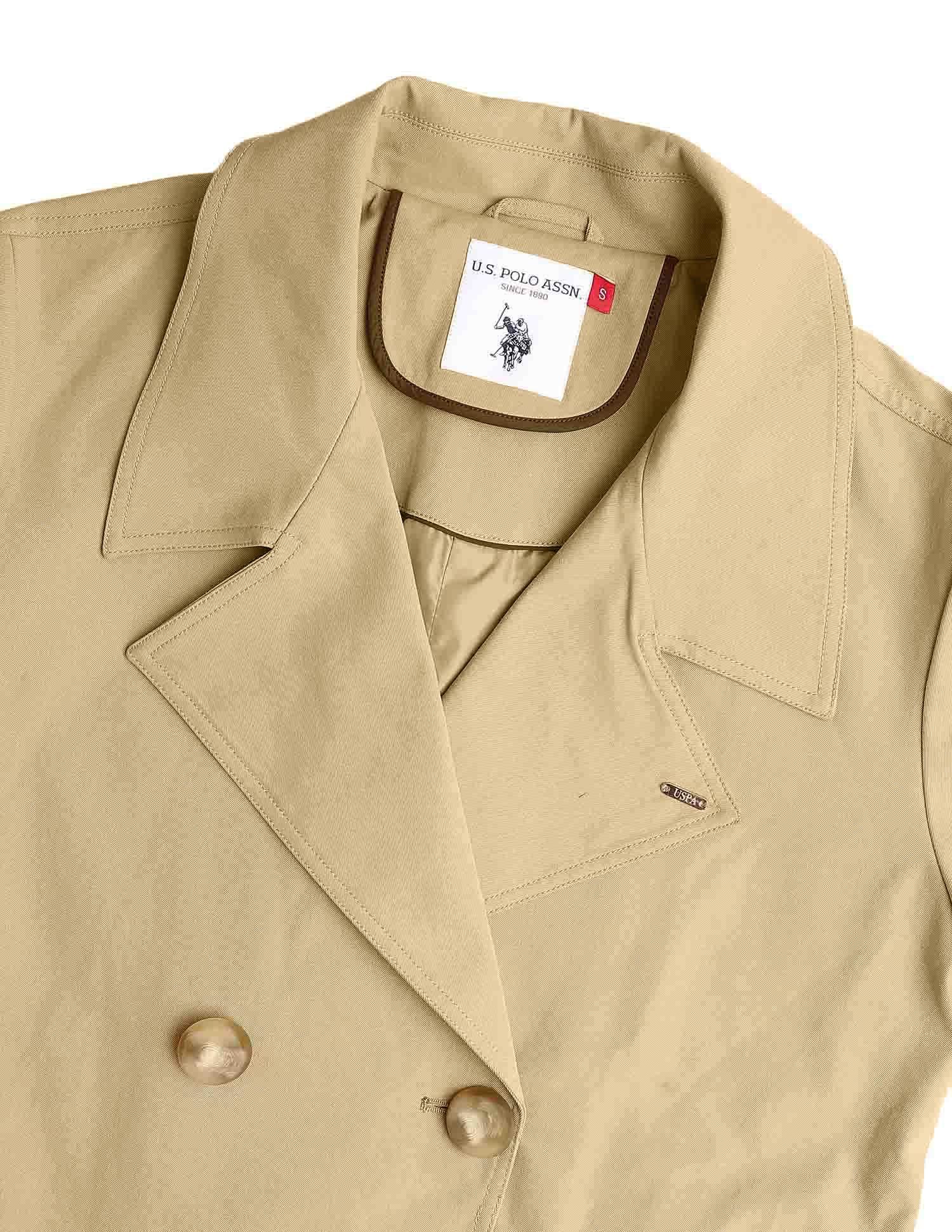Solid Double Breasted Notch Lapel Trench Coat Beige - U.S. POLO ASSN. | Large