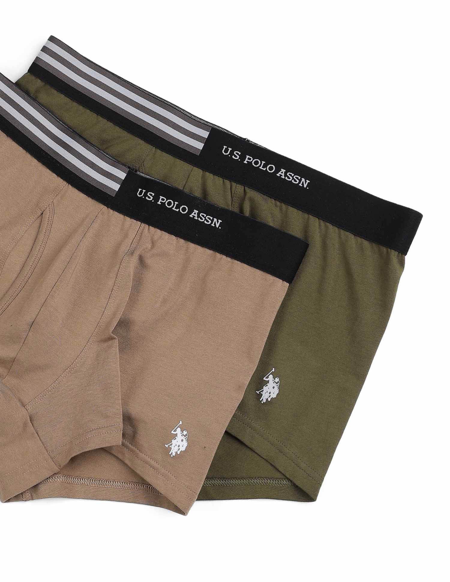 Striped Waistband OET19 Trunks - Pack Of 2 Cocoa Creme and Dark Olive - U.S. Polo Assn. India | Large