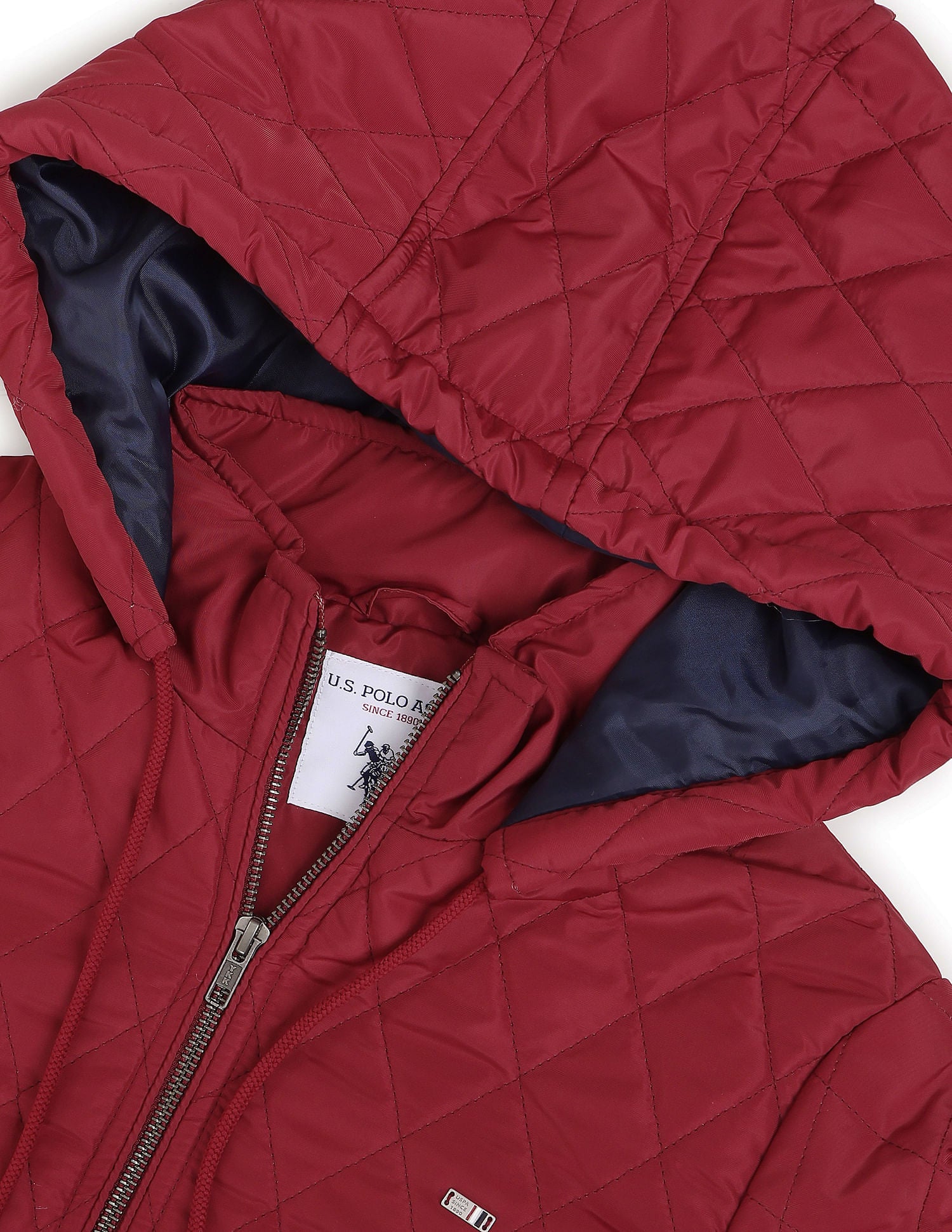 Hooded Solid Padded Longline Jacket Wine - U.S. POLO ASSN. | Large