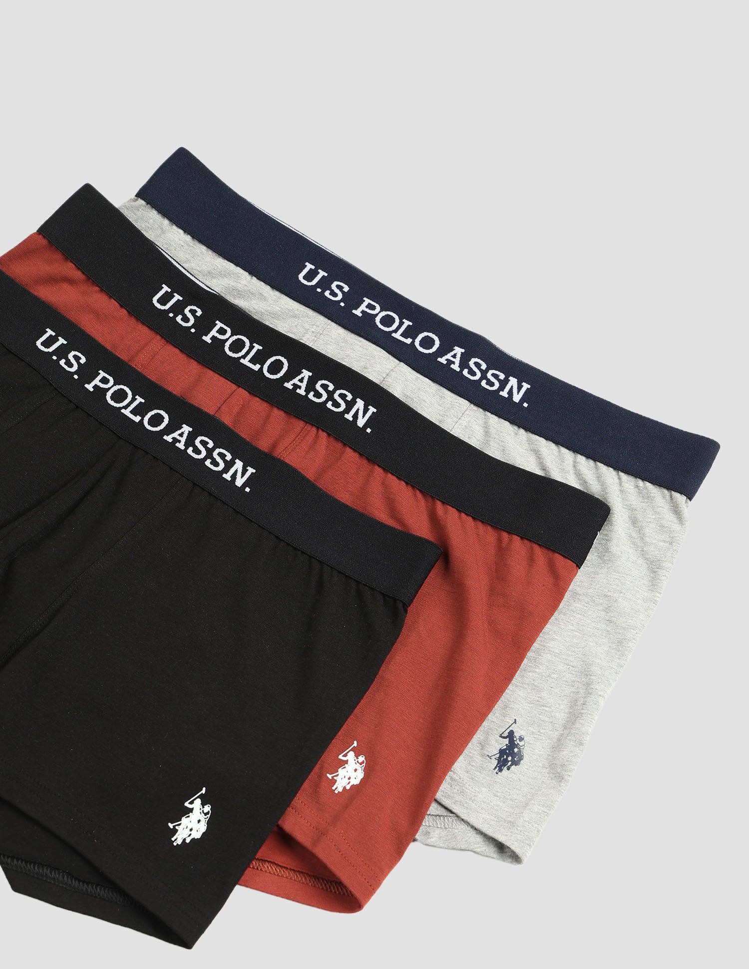 Anti Microbial Solid OET13 Trunks - Pack Of 3 Black, Rust and Grey Melange - U.S. POLO ASSN. | Large