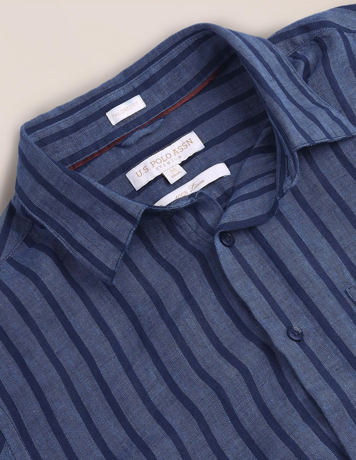 Vertical Stripe Linen Shirt Navy - U.S. Polo Assn. India | Large