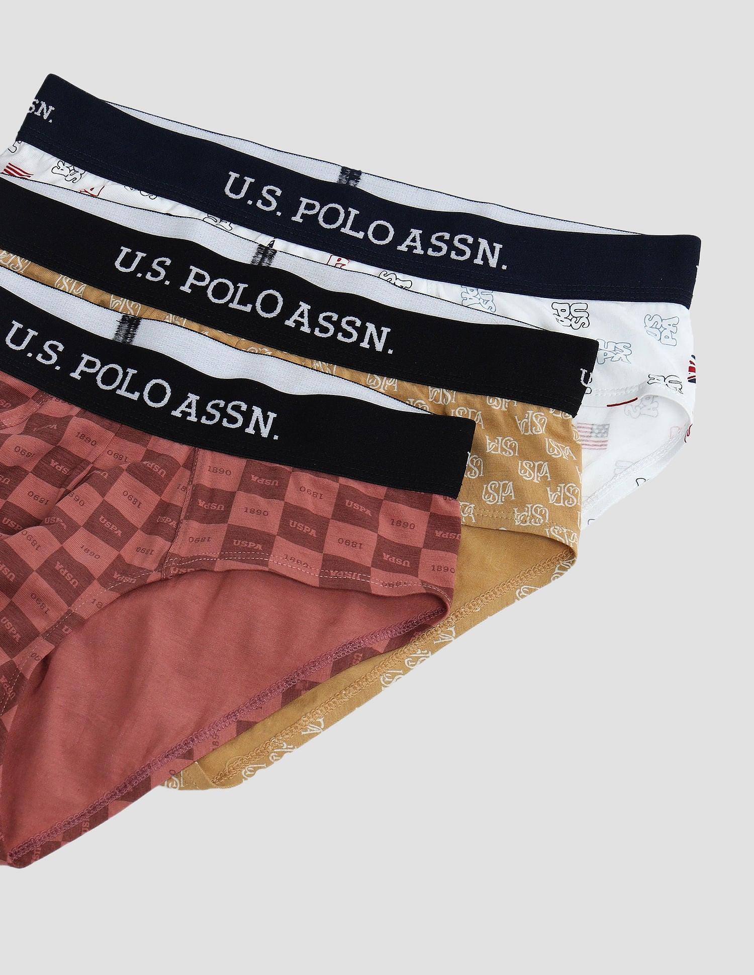 Elasticized Waist Solid OEB14 Briefs - Pack Of 3 Old Rose, Iced Coffee and White - U.S. POLO ASSN. | Large