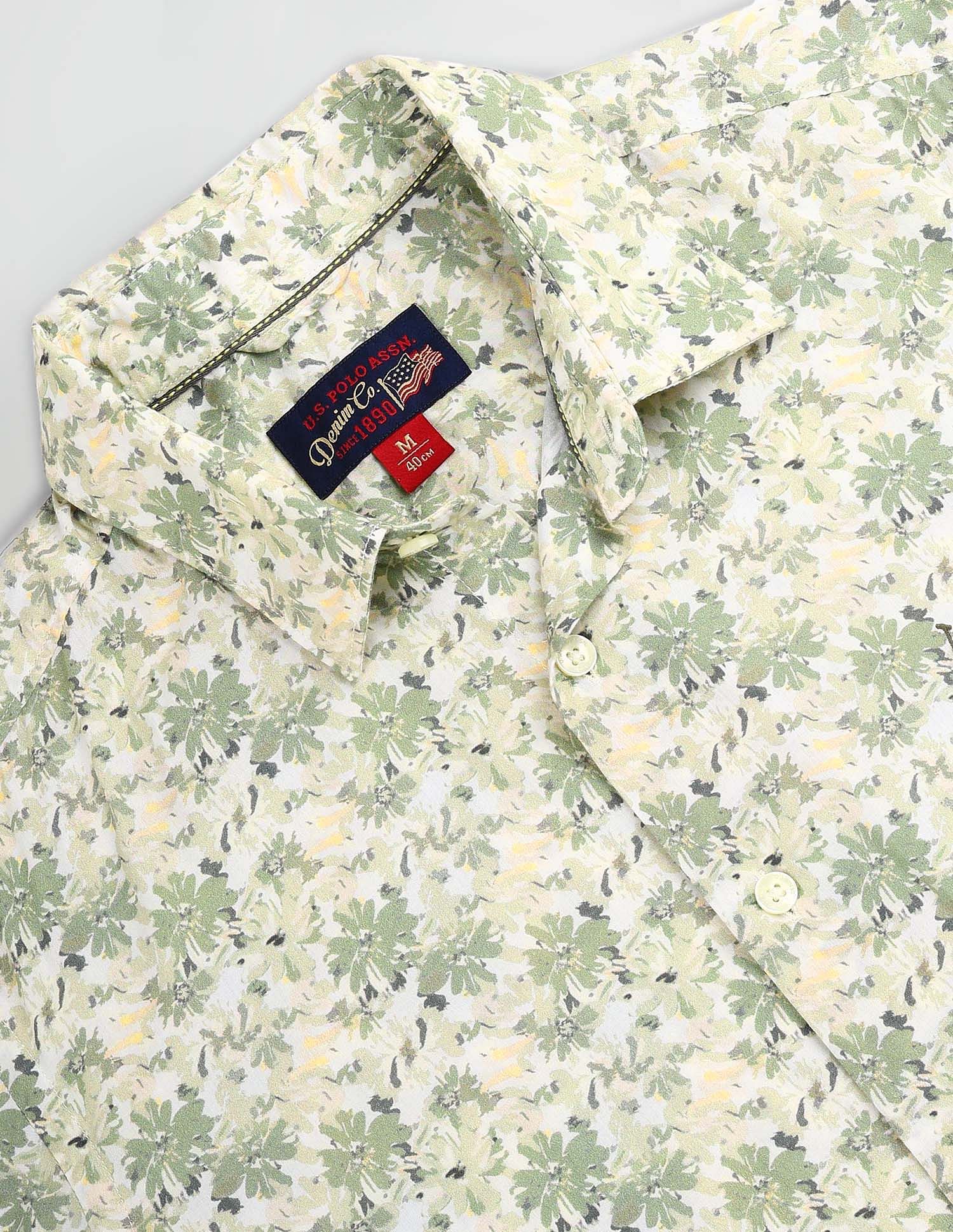 Floral Print Slim Fit Shirt Green - U.S. Polo Assn. India | Large