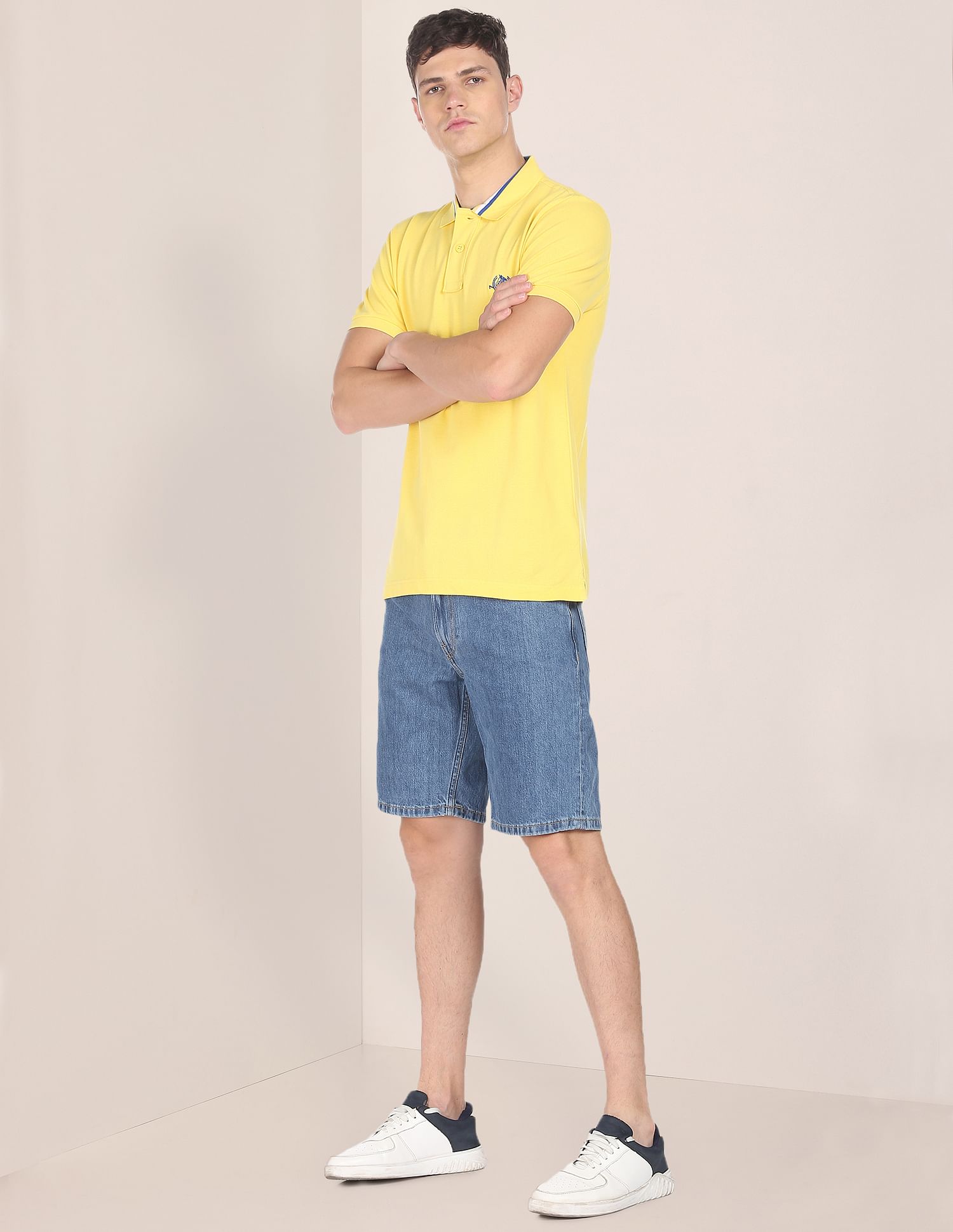 Men Light Yellow Cotton Solid Polo Shirt Light Yellow - U.S. POLO ASSN. | Large