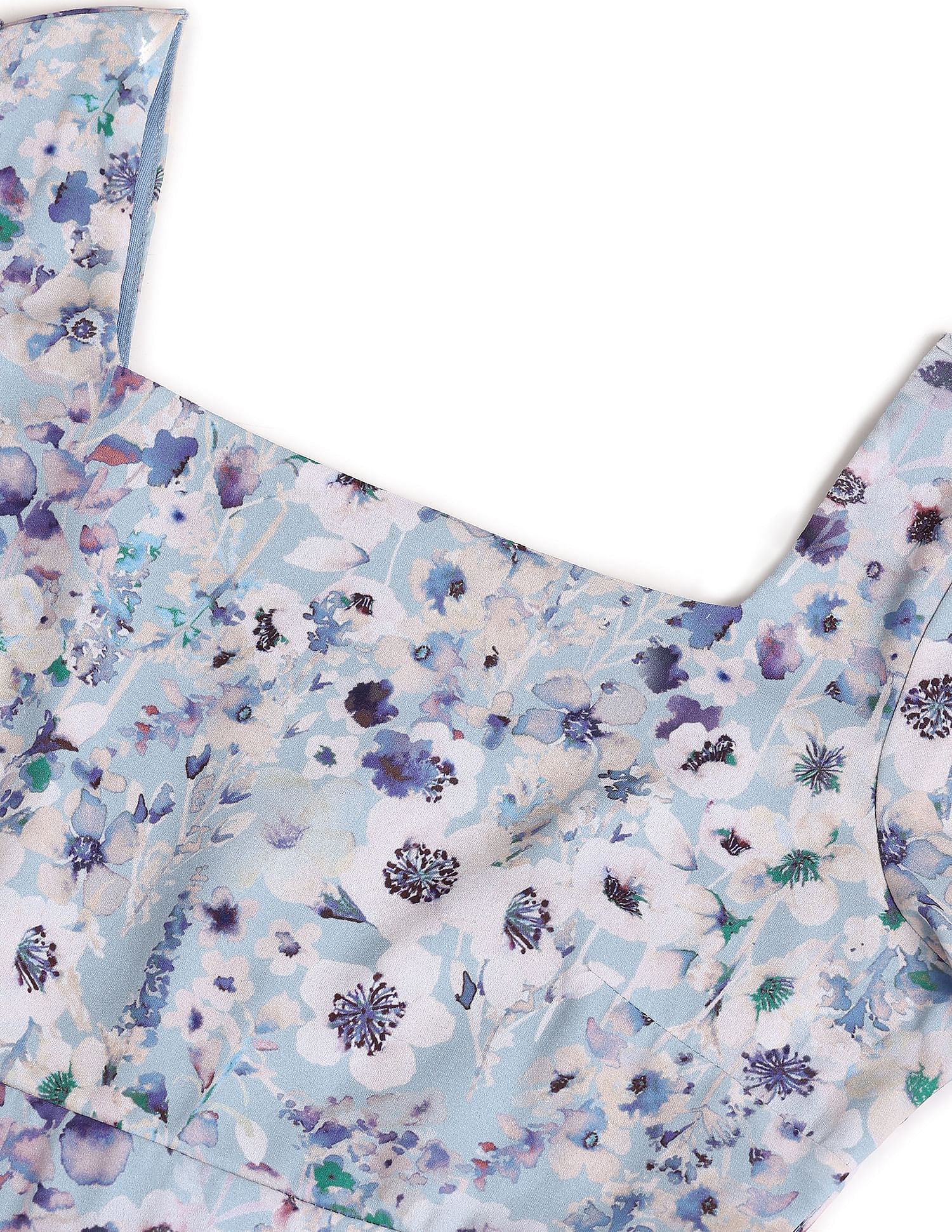 Square Neck Floral Print Fit And Flare Dress Blue - U.S. Polo Assn. India | Large