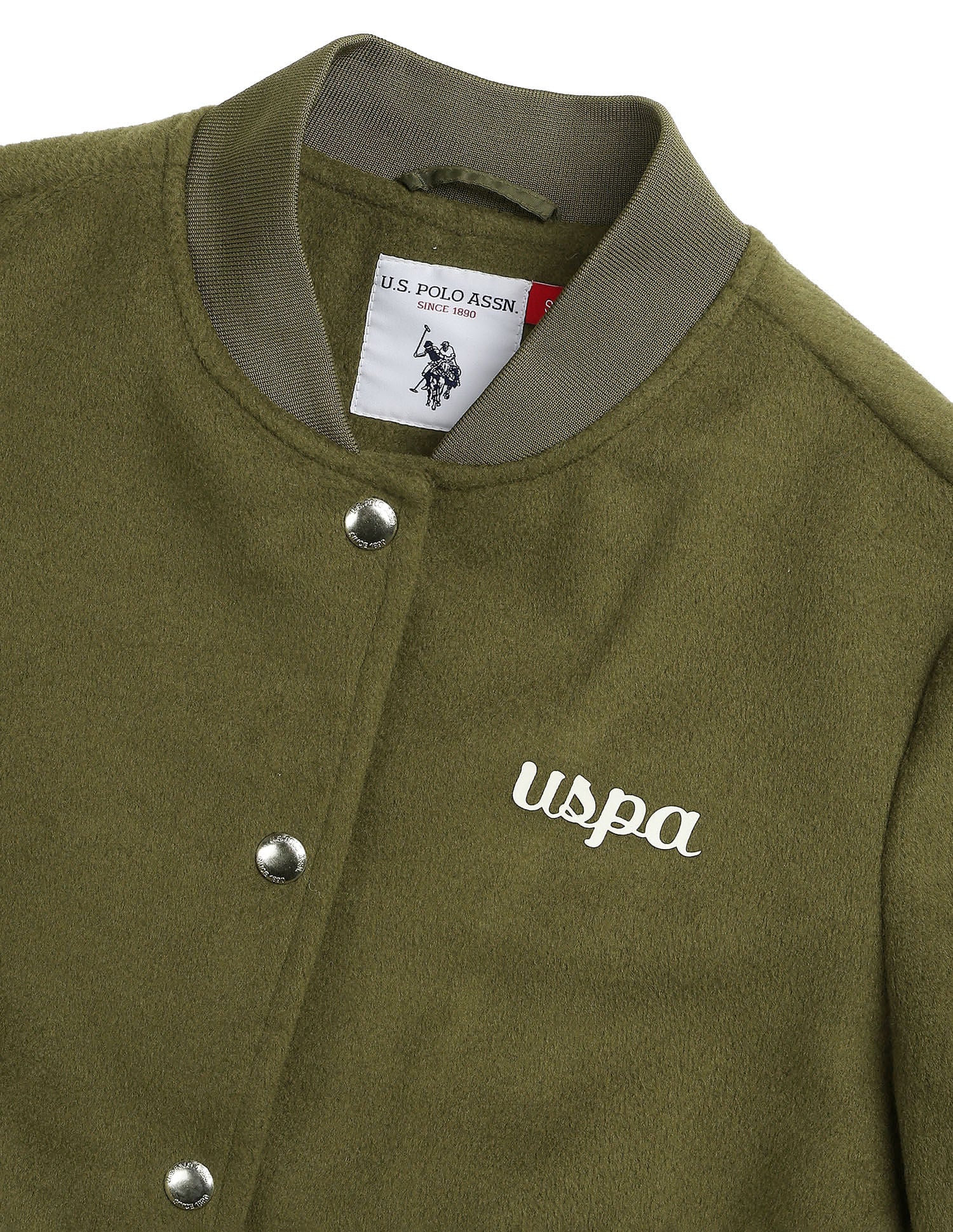Relaxed Fit Solid Bomber Jacket Green - U.S. Polo Assn. India | Large