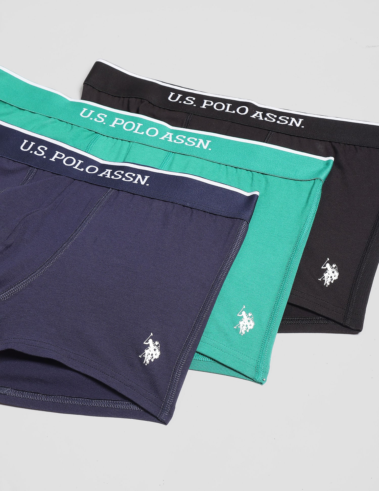 Mid Rise ET004 Trunks - Pack Of 3 Black, Green And Navy - U.S. POLO ASSN. | Large