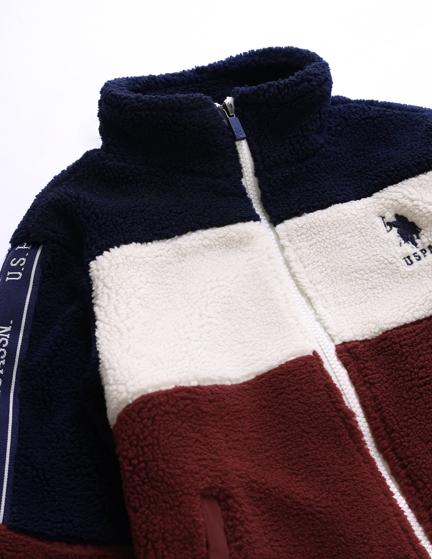 Boys Dark Red Brand Tape Colour Block Sherpa Jacket Dark Red - U.S. POLO ASSN. | Large