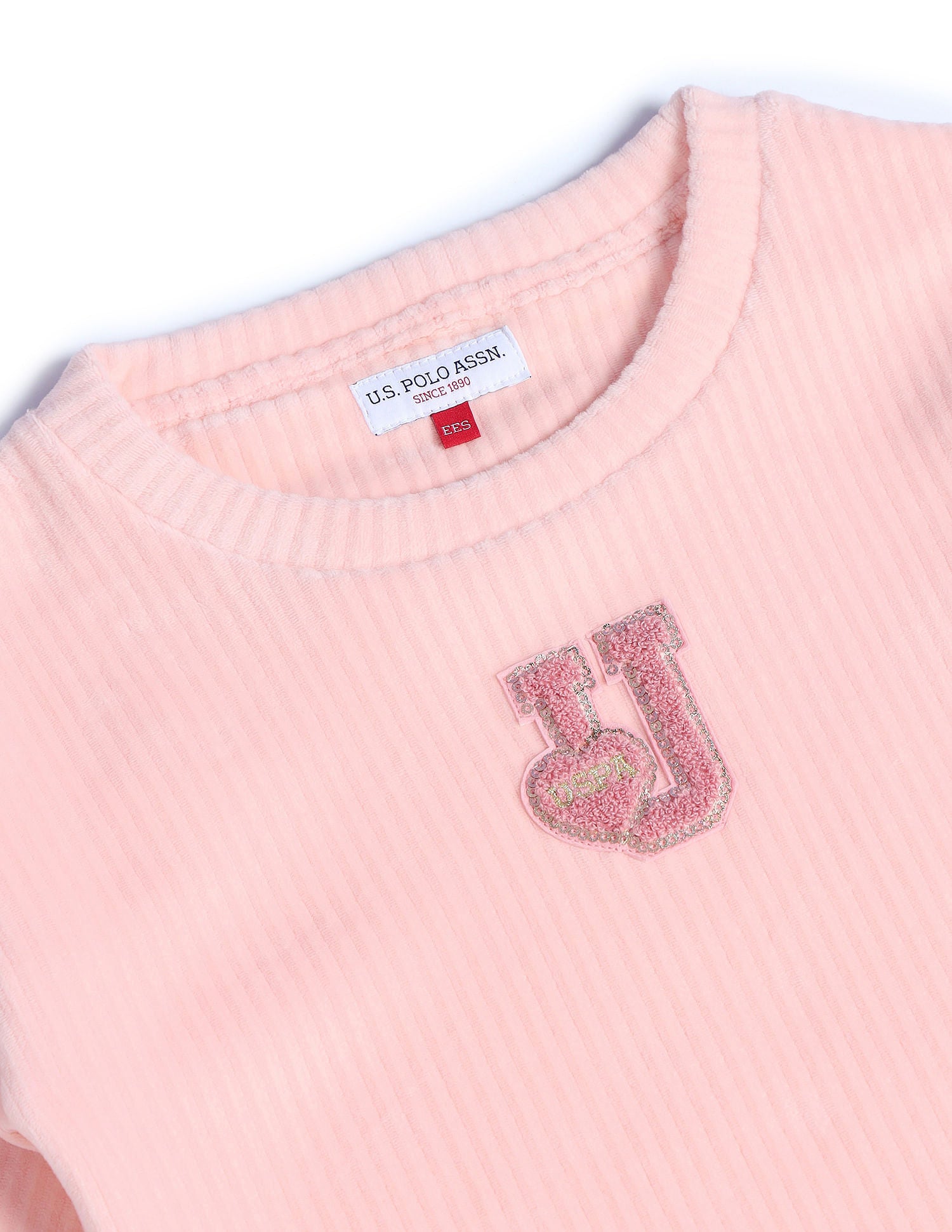 Girls Ribbed Sweatshirt Light Pink - U.S. POLO ASSN. | Large