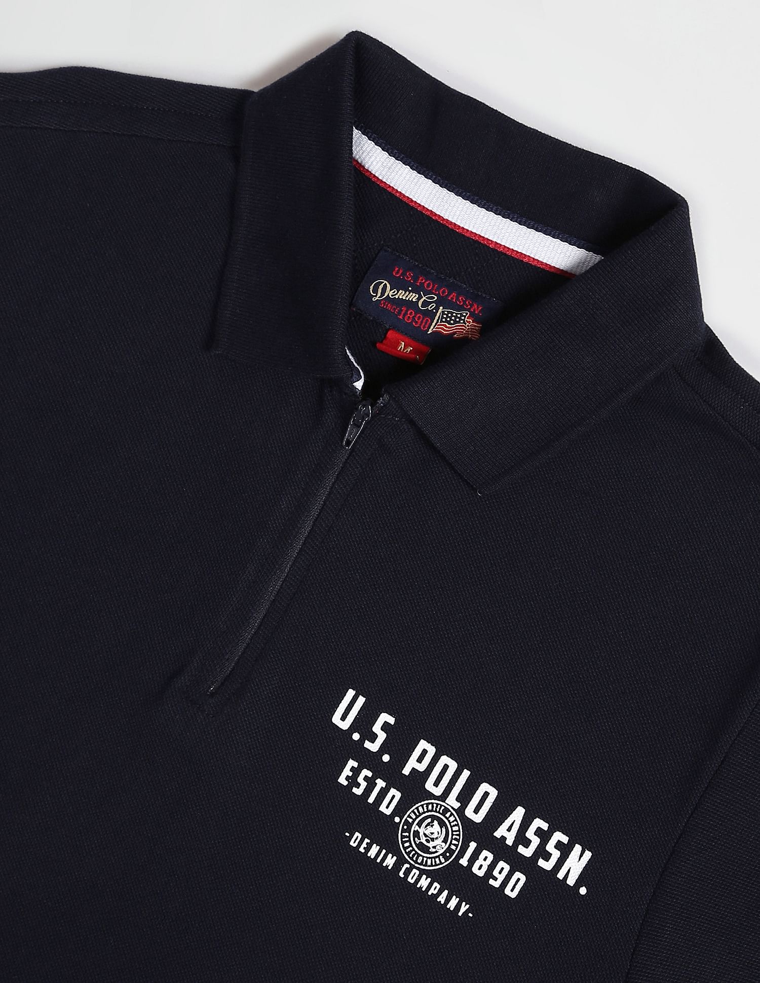 Ribbed Collar Pique Solid Cotton Polo Shirt Navy - U.S. Polo Assn. India | Large