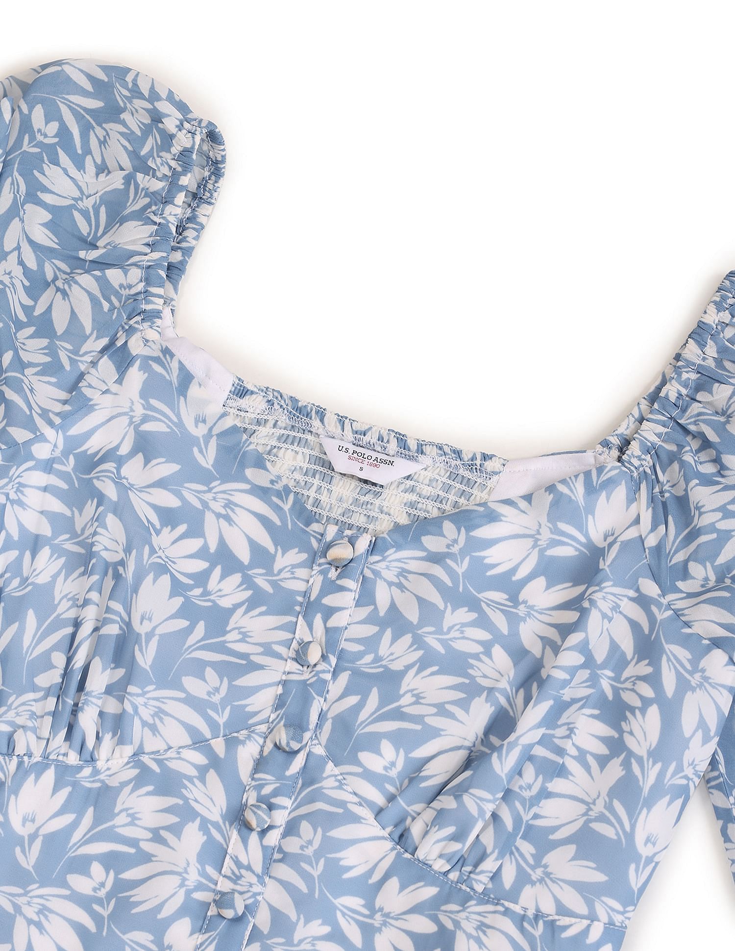 Long Sleeve Floral Print Top Light Blue - U.S. Polo Assn. India | Large