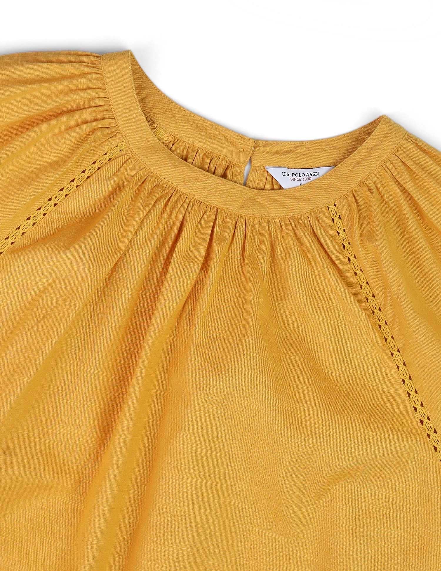 Embroidered Cotton Top Mustard - U.S. POLO ASSN. | Large