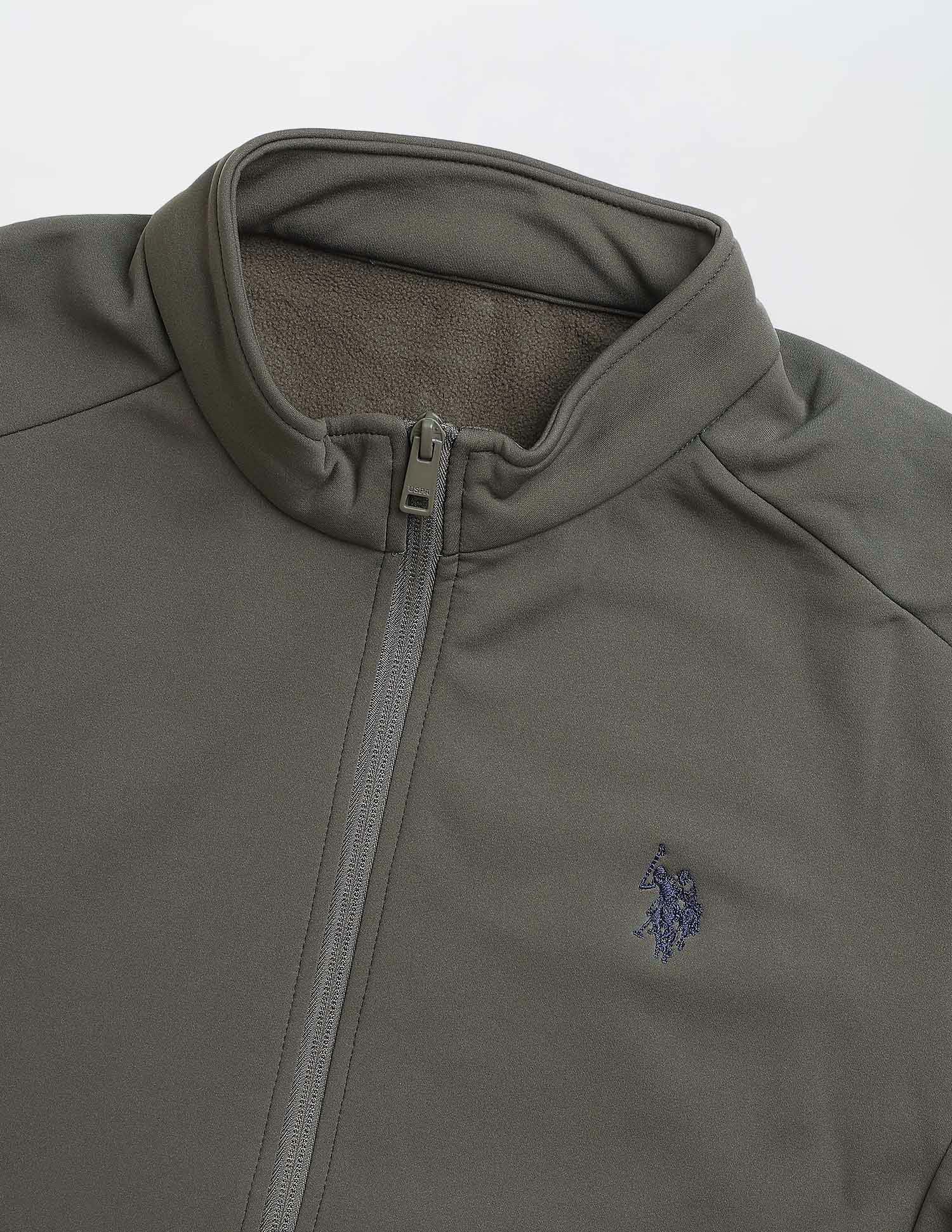 Solid Regular Fit Zipper Sweatshirt Grey - U.S. POLO ASSN. | Large