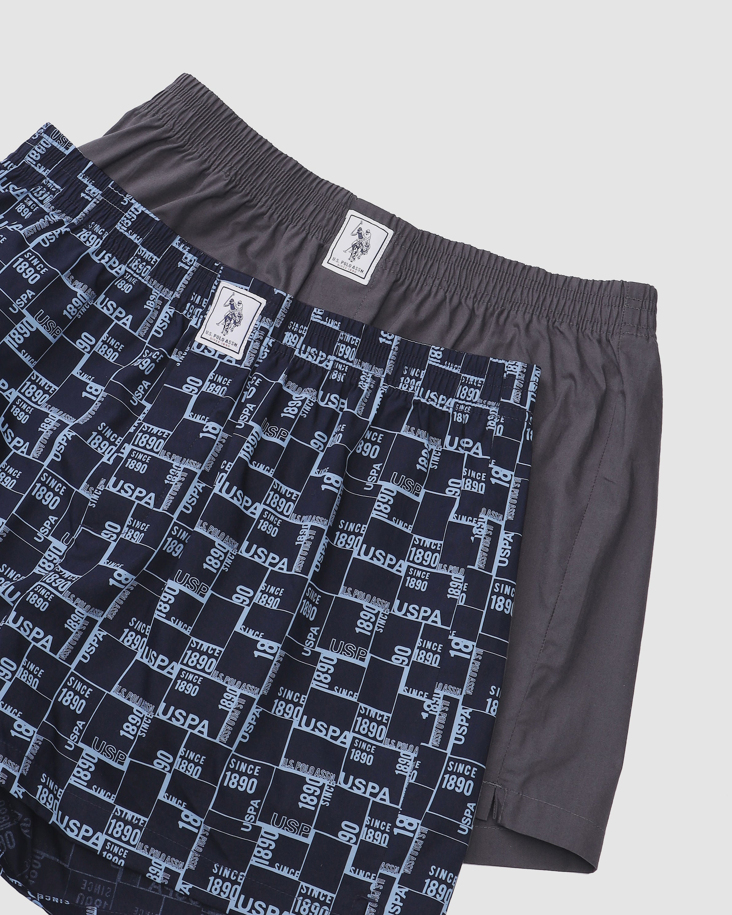 Mid Rise Soft Cotton OEX02 Boxers - Pack Of 2 Blue and Grey - U.S. POLO ASSN. | Large