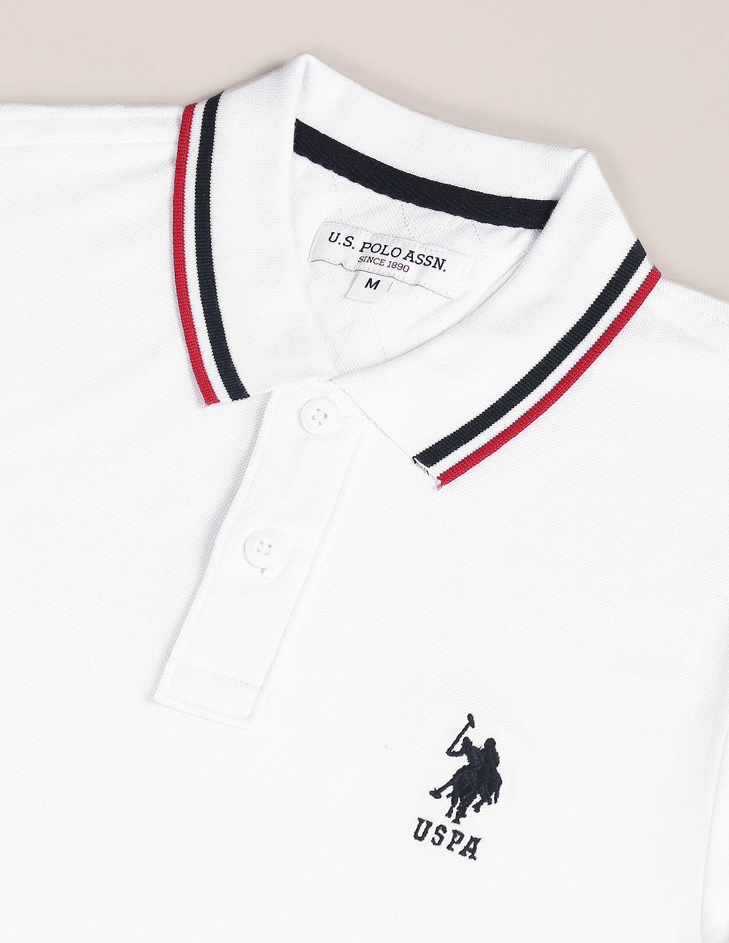 Men White Tipped Cotton Polo Shirt White - U.S. POLO ASSN. | Large