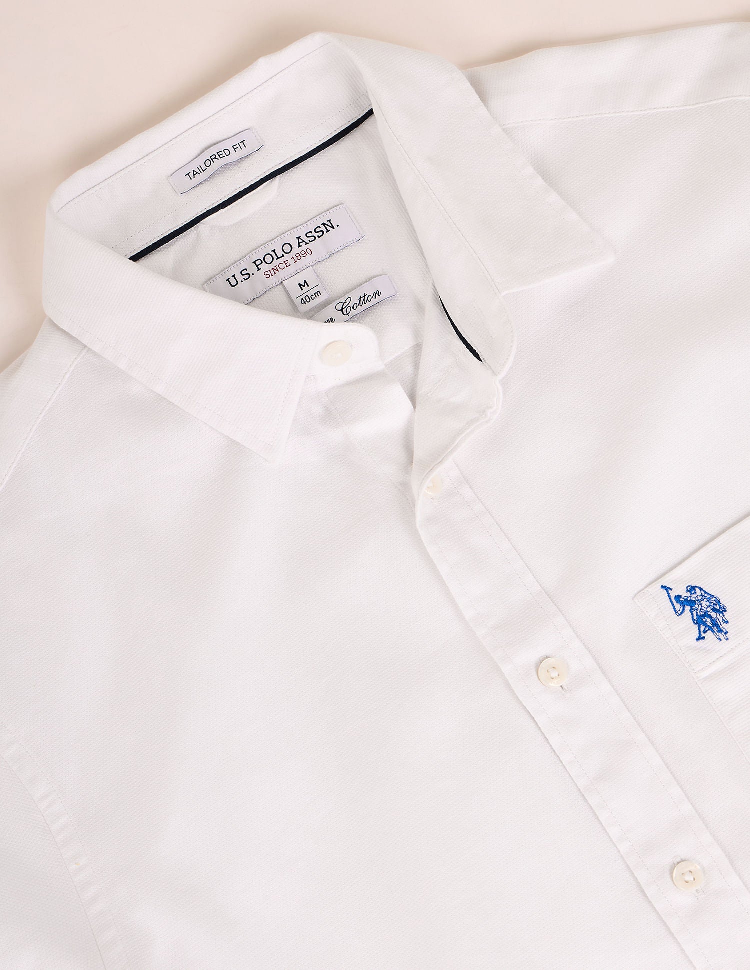 Tailored Regular Fit Solid Shirt White - U.S. Polo Assn. India | Large