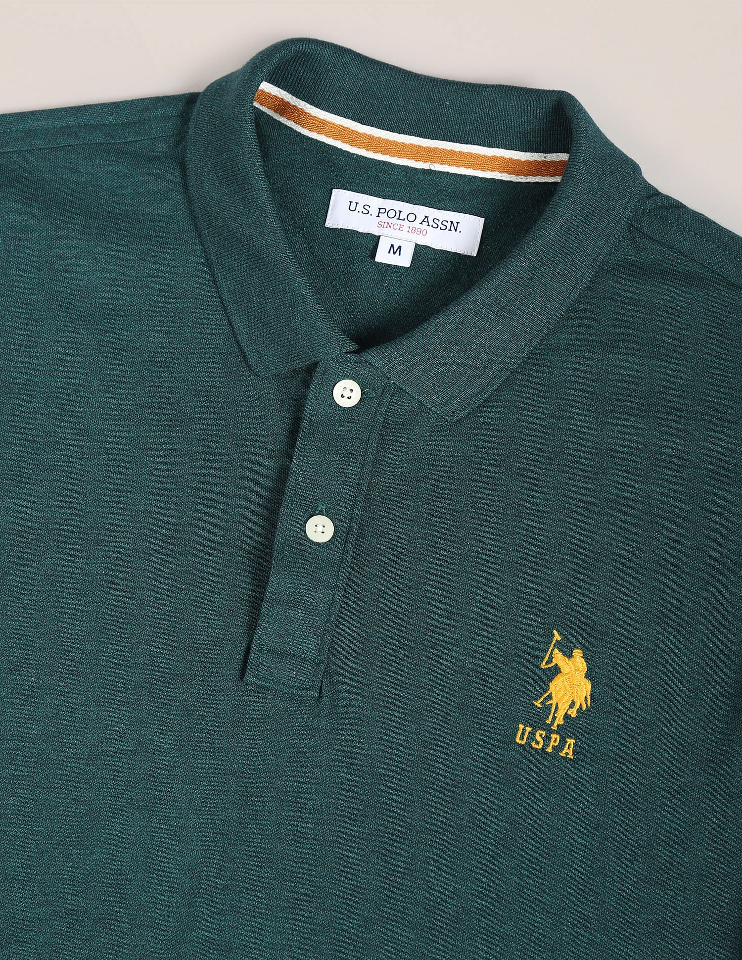 Embroidered Logo Heathered Polo Shirt Dark Green - U.S. Polo Assn. India | Large