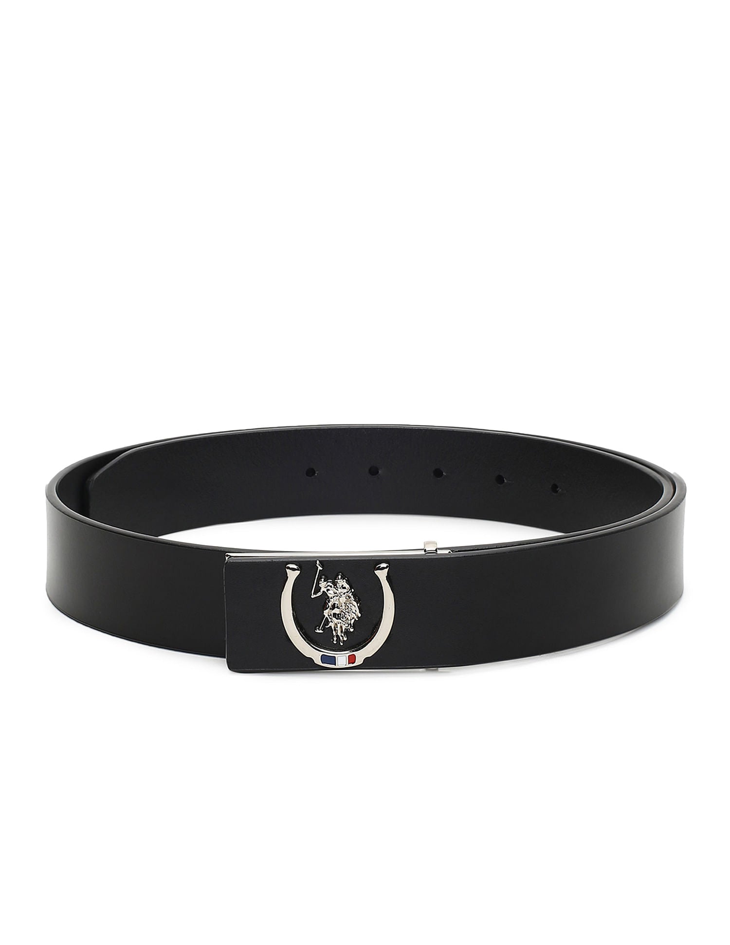 Leather Metallic Buckle Belt Black - U.S. POLO ASSN. | Large