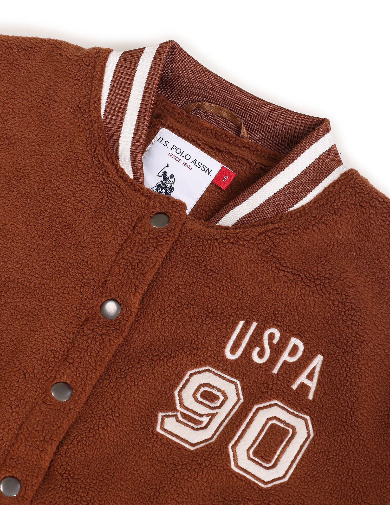 Solid Faux Fur Varsity Jacket Brown - U.S. POLO ASSN. | Large