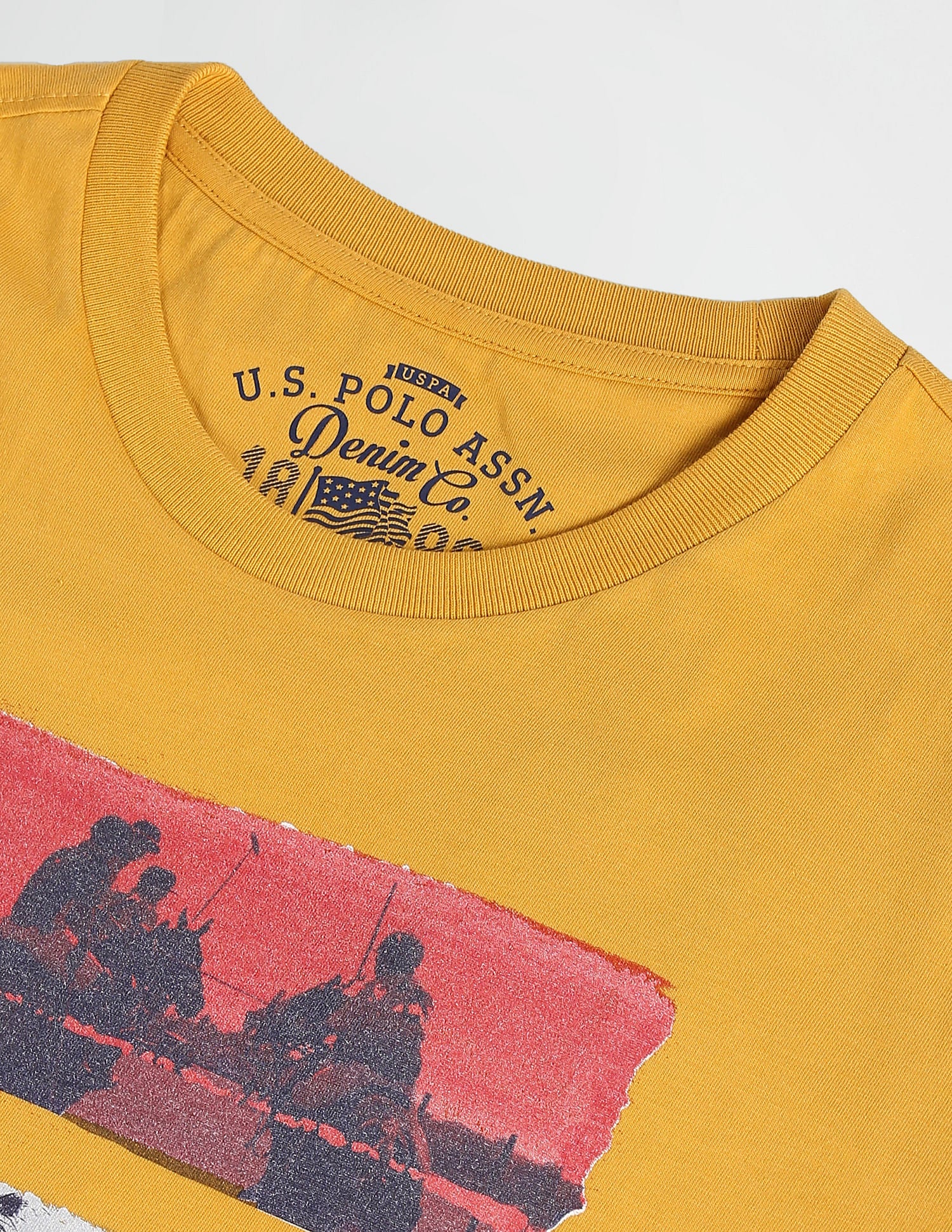 Men Yellow Crew Neck Graphic Print T-Shirt Yellow - U.S. Polo Assn. India | Large