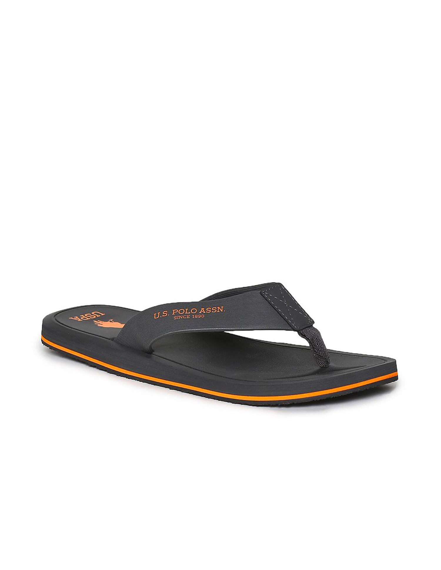 Men Brand Print Non-Skid Facundo Flip Flops Charcoal - U.S. Polo Assn. India | Large