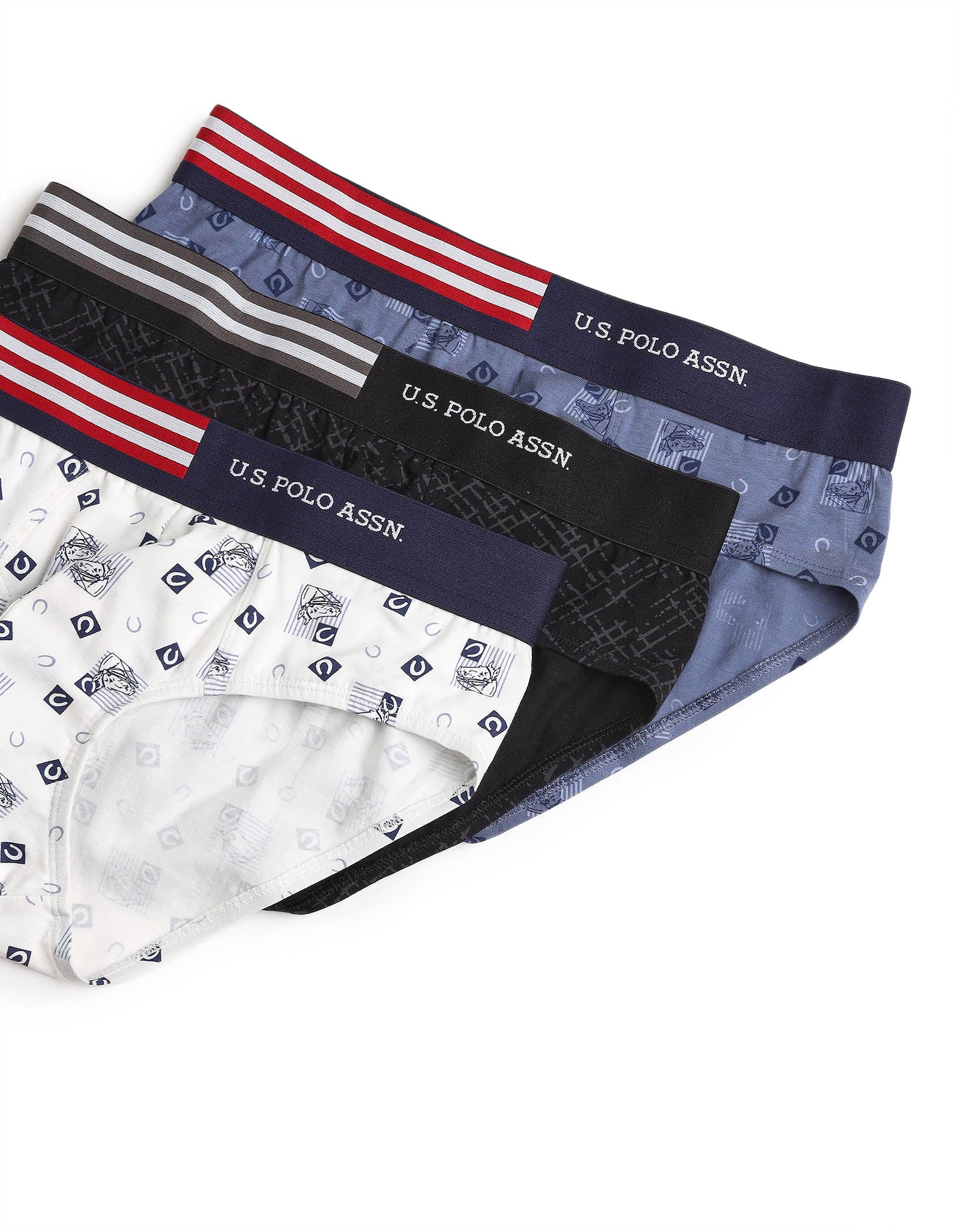Printed Low Rise OEB20 Briefs - Pack Of 3 Buring Sea, Ivory and Uspa Black - U.S. Polo Assn. India | Large