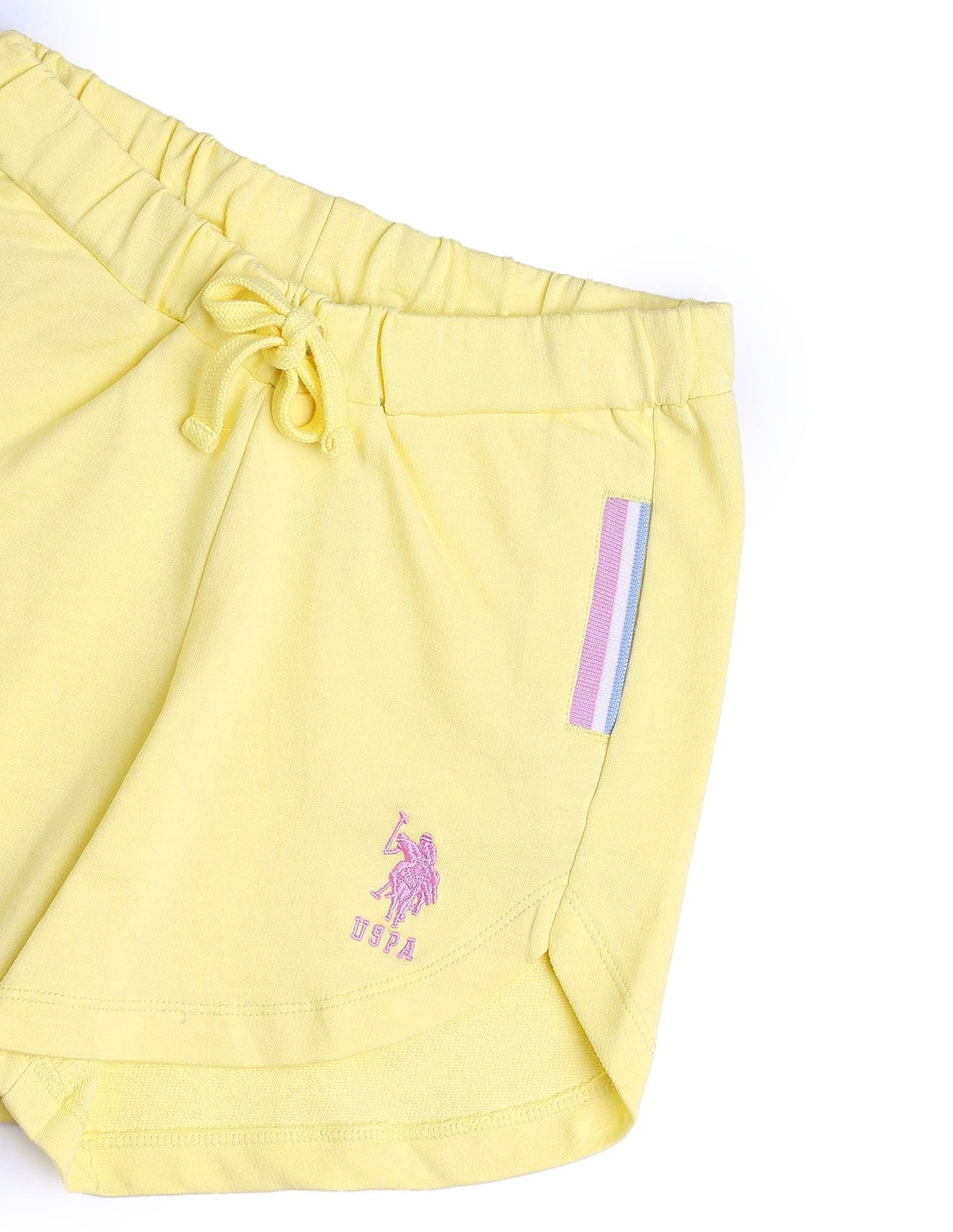 Girls Solid Regular Fit Shorts Light Yellow - U.S. POLO ASSN. | Large