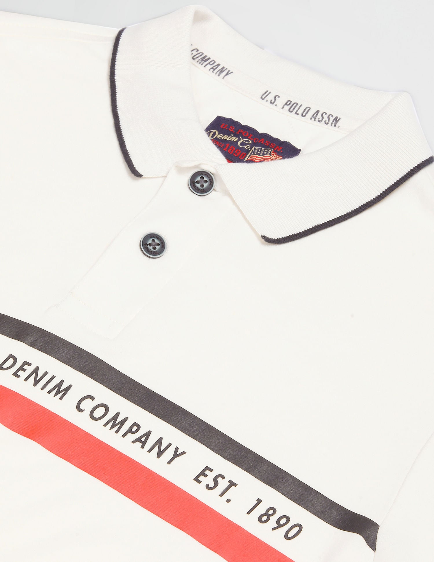 Men White Tipped Collar Brand Print Polo Shirt White - U.S. Polo Assn. India | Large