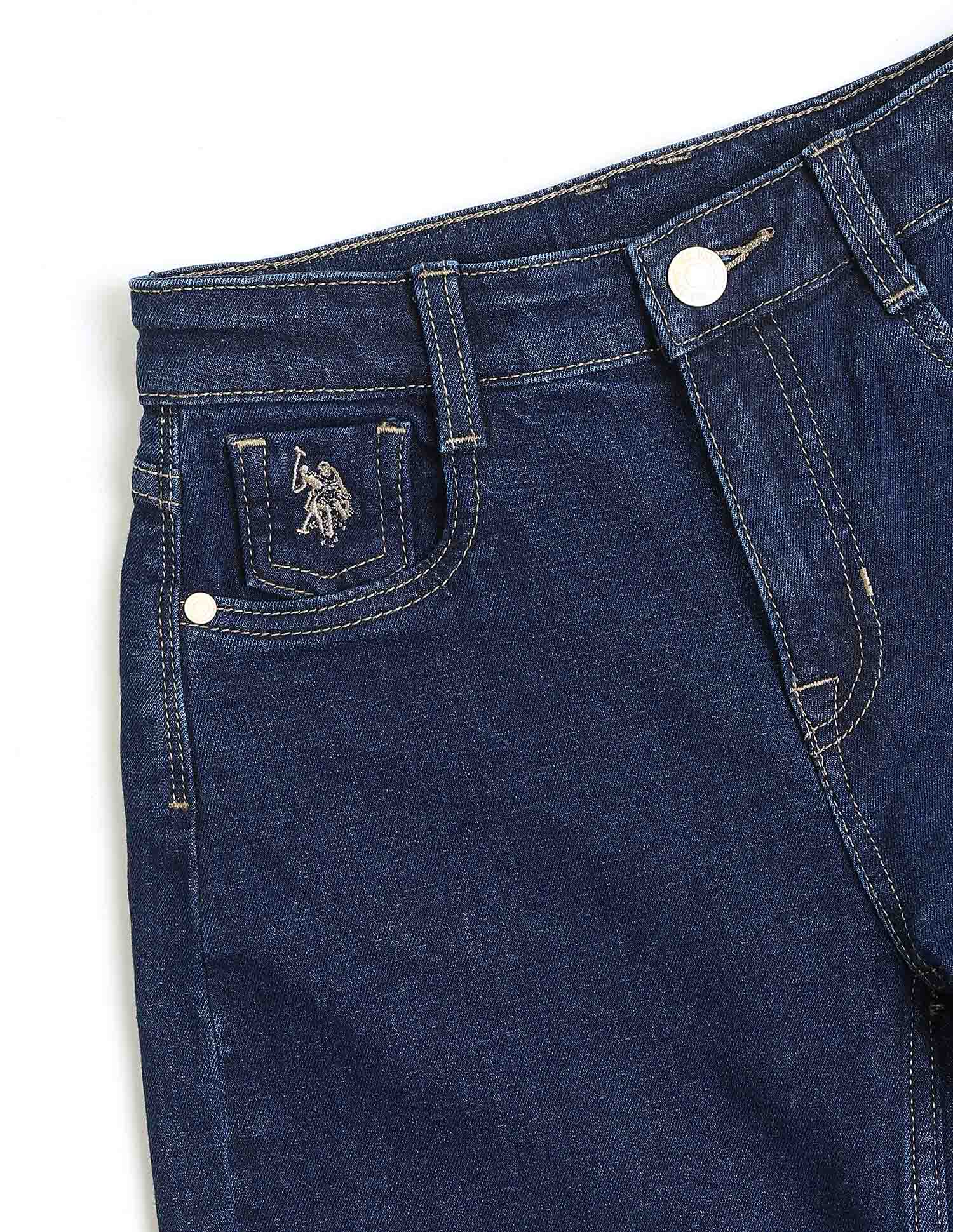 Girls Rinsed Barrel Fit Jeans Dark Blue - U.S. Polo Assn. India | Large