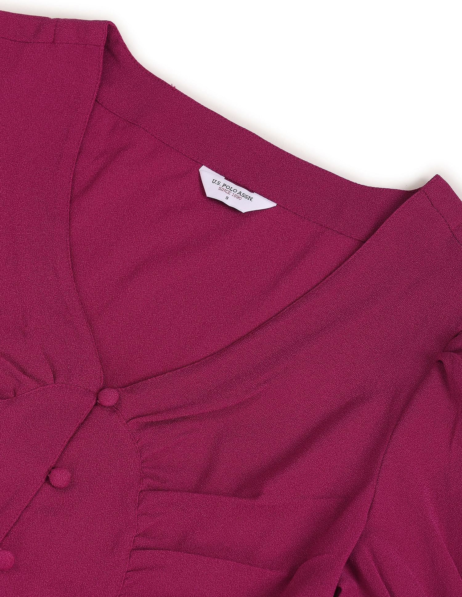 V-Neck Puff Sleeve Crop Top Fuchsia - U.S. Polo Assn. India | Large