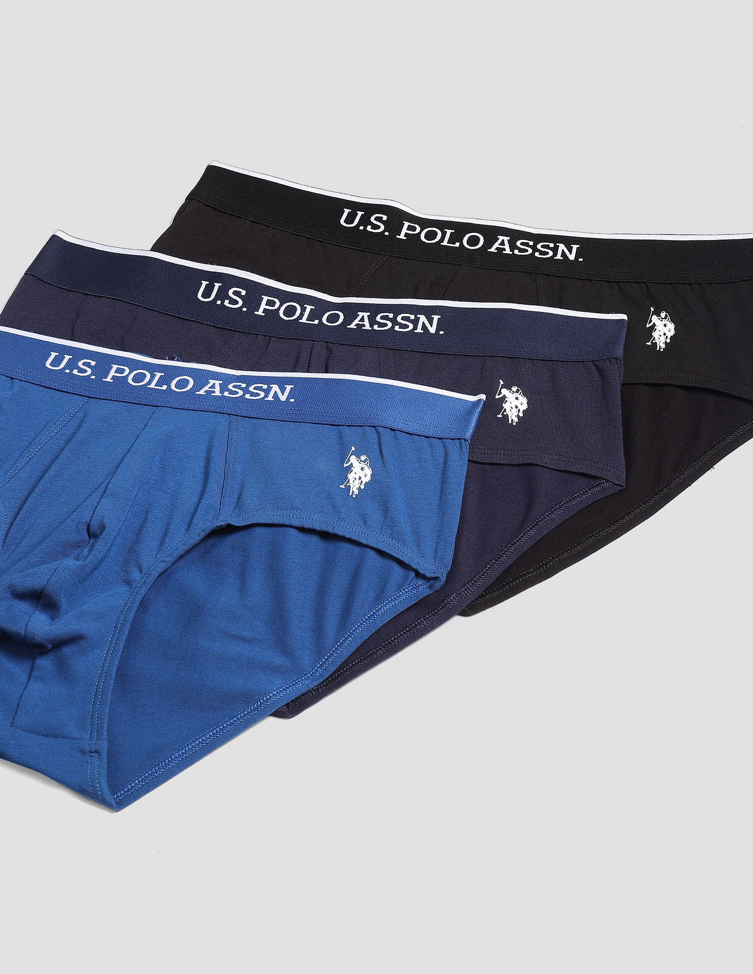 Elasticized Waist Solid EB004 Briefs  - Pack Of 3 Black, Blue and Navy - U.S. POLO ASSN. | Large