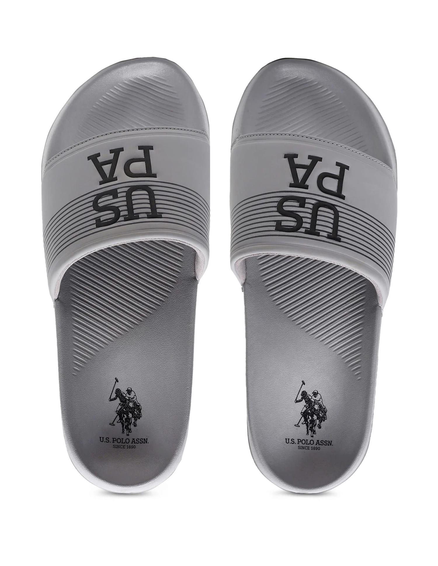 Men Brand Print Beesley 5.0 Slides Grey - U.S. Polo Assn. India | Large