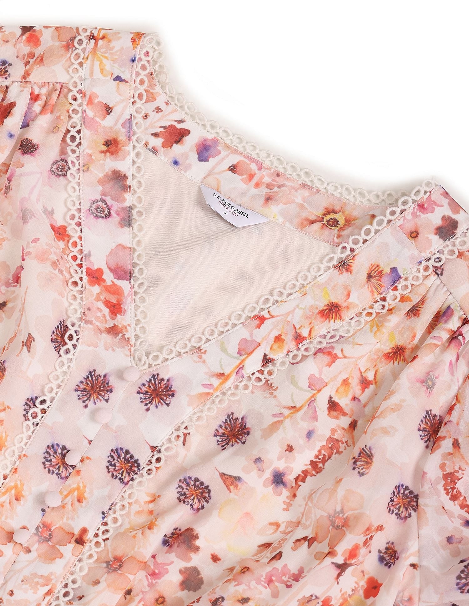 V-Neck Floral Print Fit And Flare Dress White and Pink - U.S. Polo Assn. India | Large