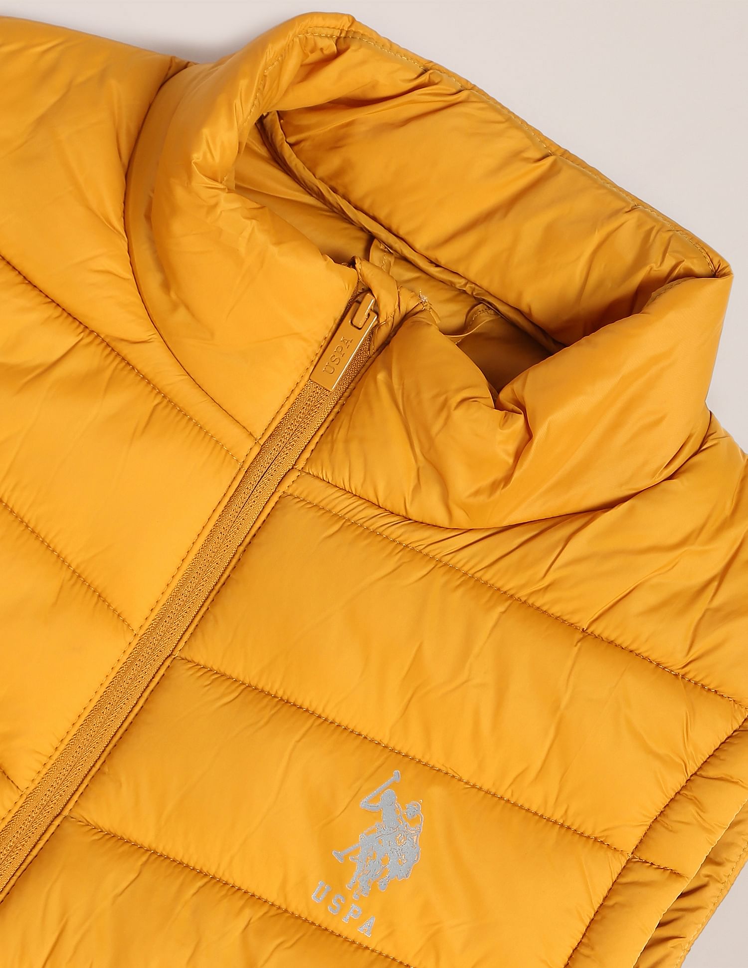 High Neck Sleeveless Solid Padded Jacket Ochre - U.S. POLO ASSN. | Large