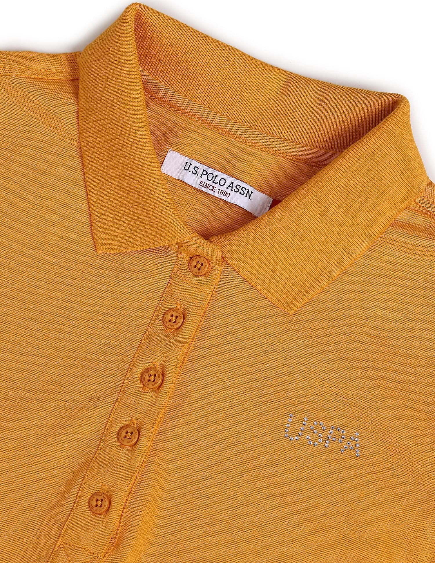Ribbed Collar Solid Polo Shirt Mustard - U.S. POLO ASSN. | Large