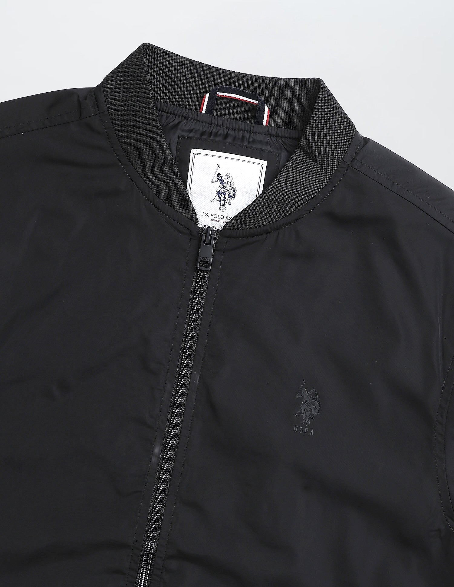 Solid Regular Fit Bomber Jacket Black - U.S. Polo Assn. India | Large