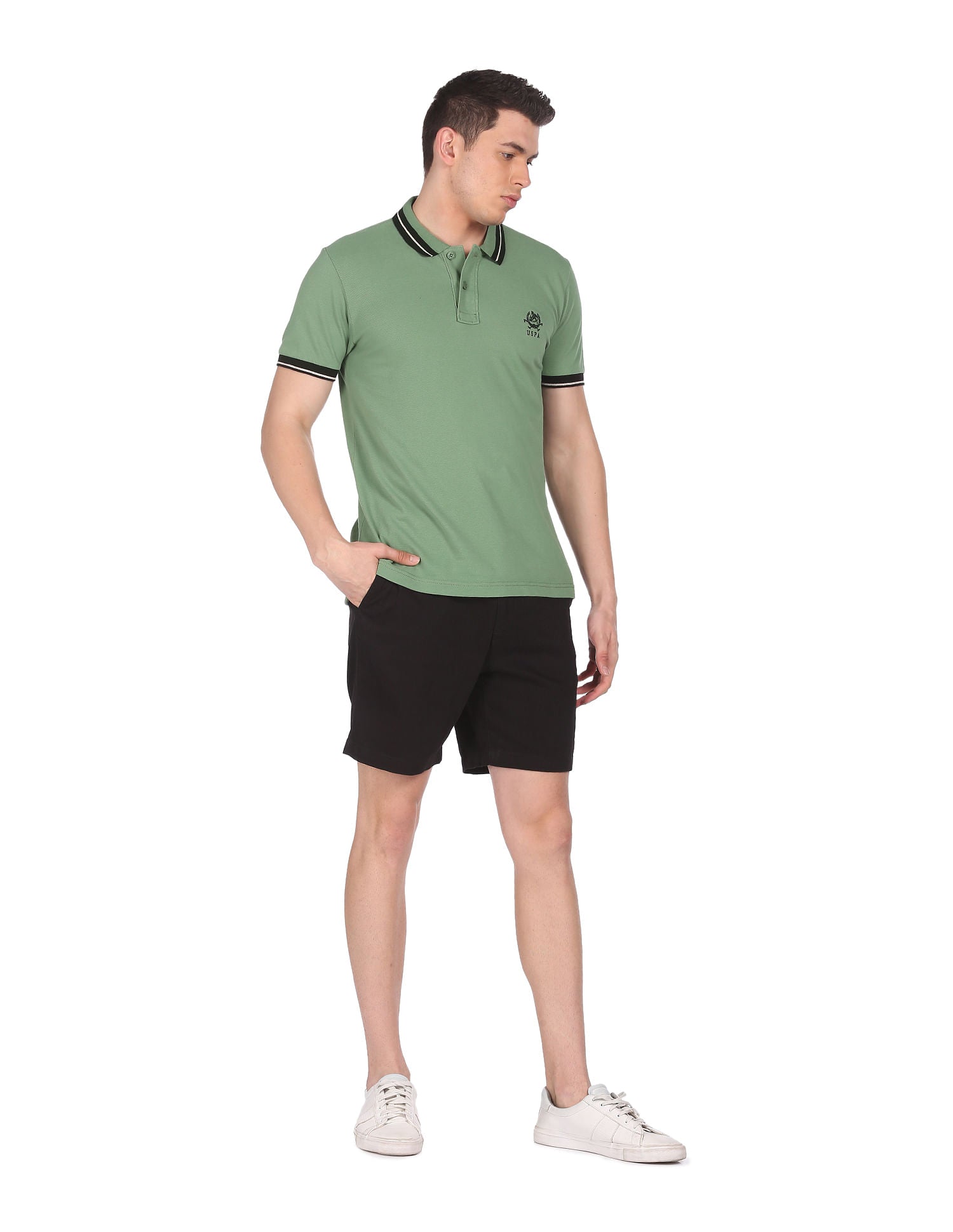 Men Light Olive Cotton Solid Polo Shirt Light Olive - U.S. Polo Assn. India | Large