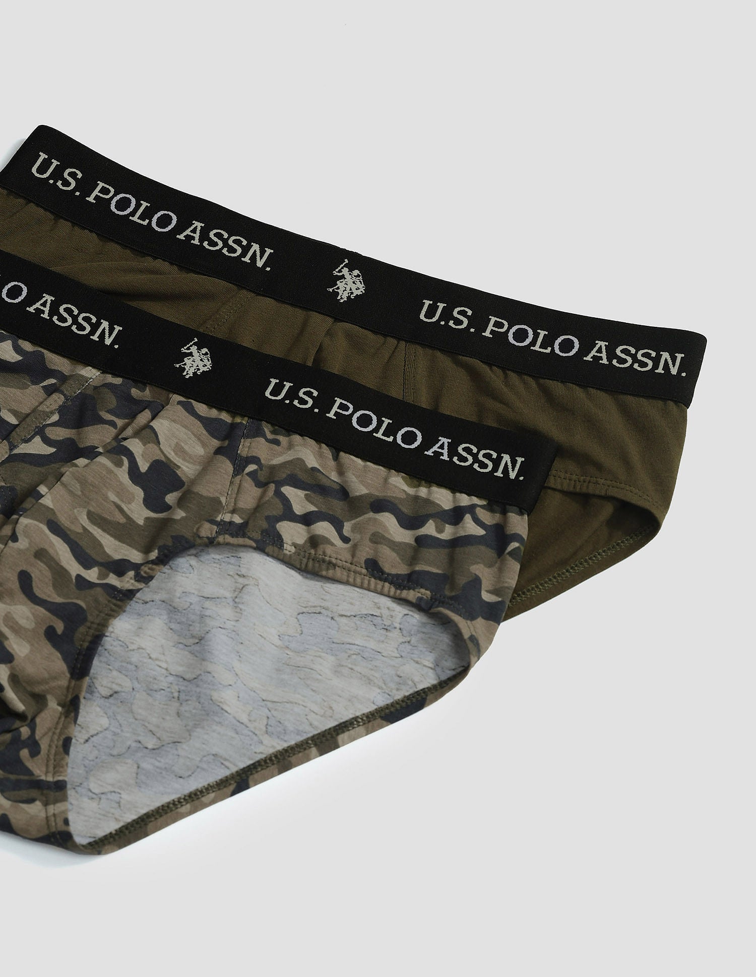 Elasticized Waist OEB09 Briefs - Pack Of 2 Camo Olive and Dark Olive - U.S. POLO ASSN. | Large