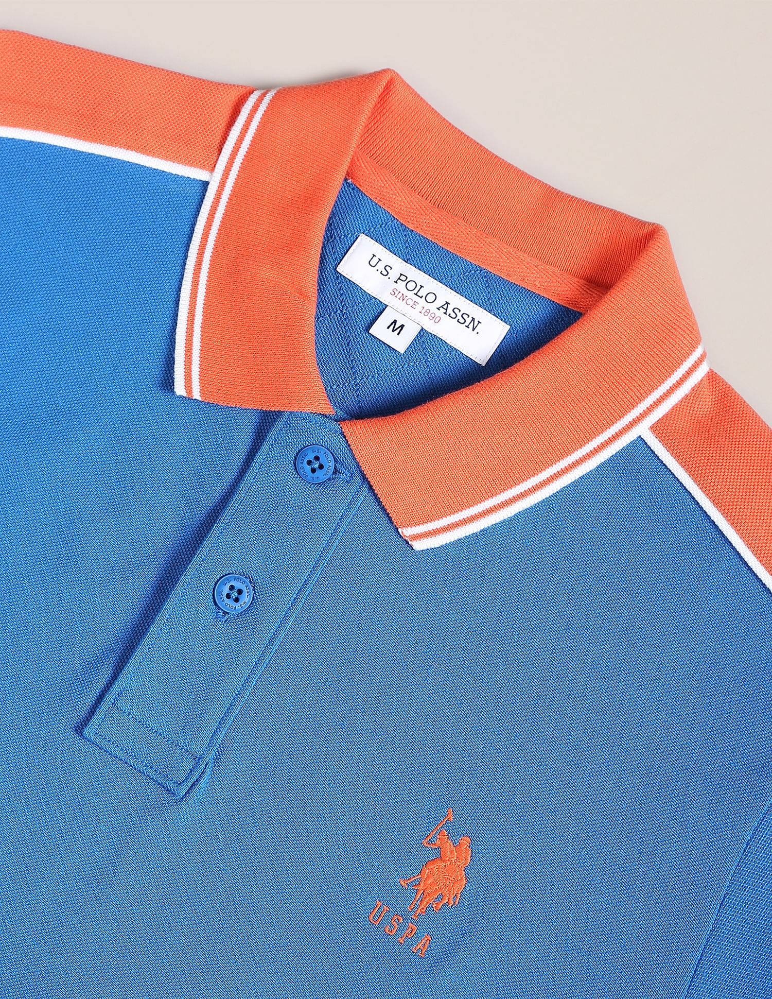 Colour Block Cotton Polo Shirt Blue - U.S. Polo Assn. India | Large