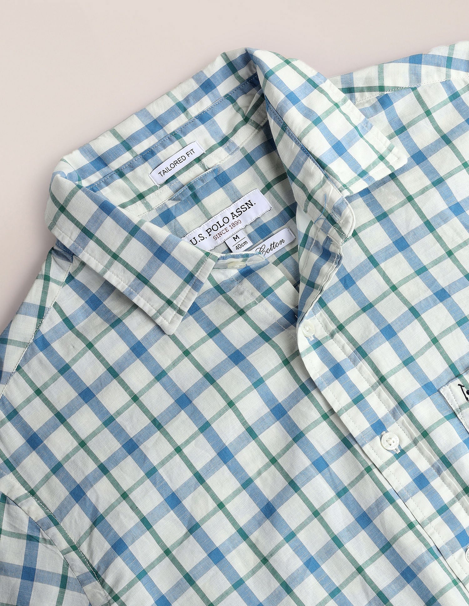 Tartan Check Tailored Fit Shirt White and Green - U.S. Polo Assn. India | Large