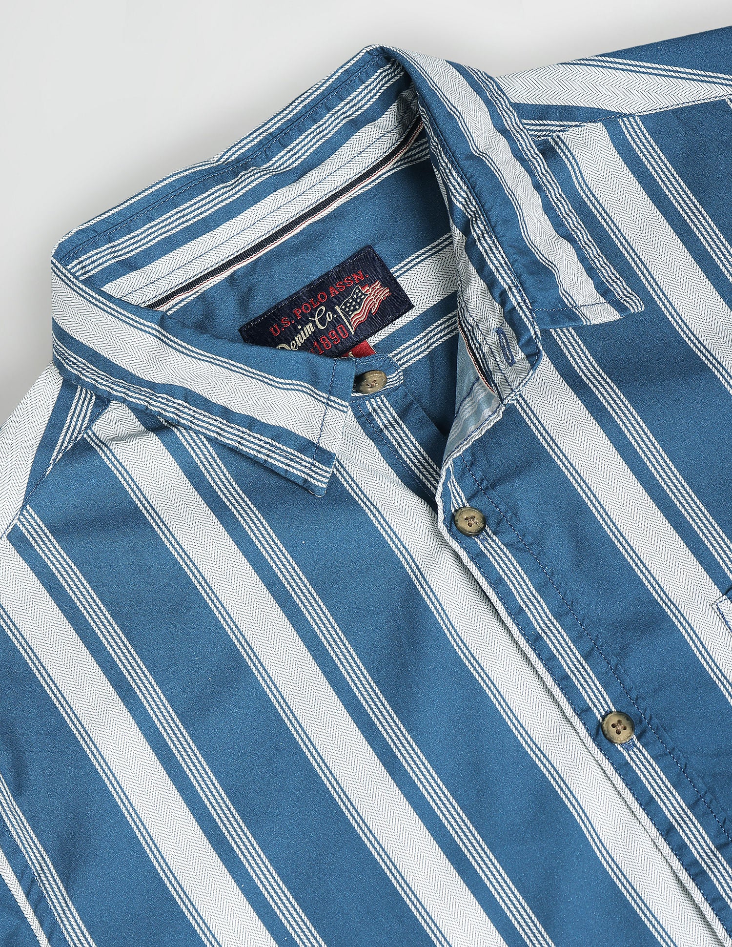 Vertical Stripe Cotton Shirt Dark Blue - U.S. POLO ASSN. | Large